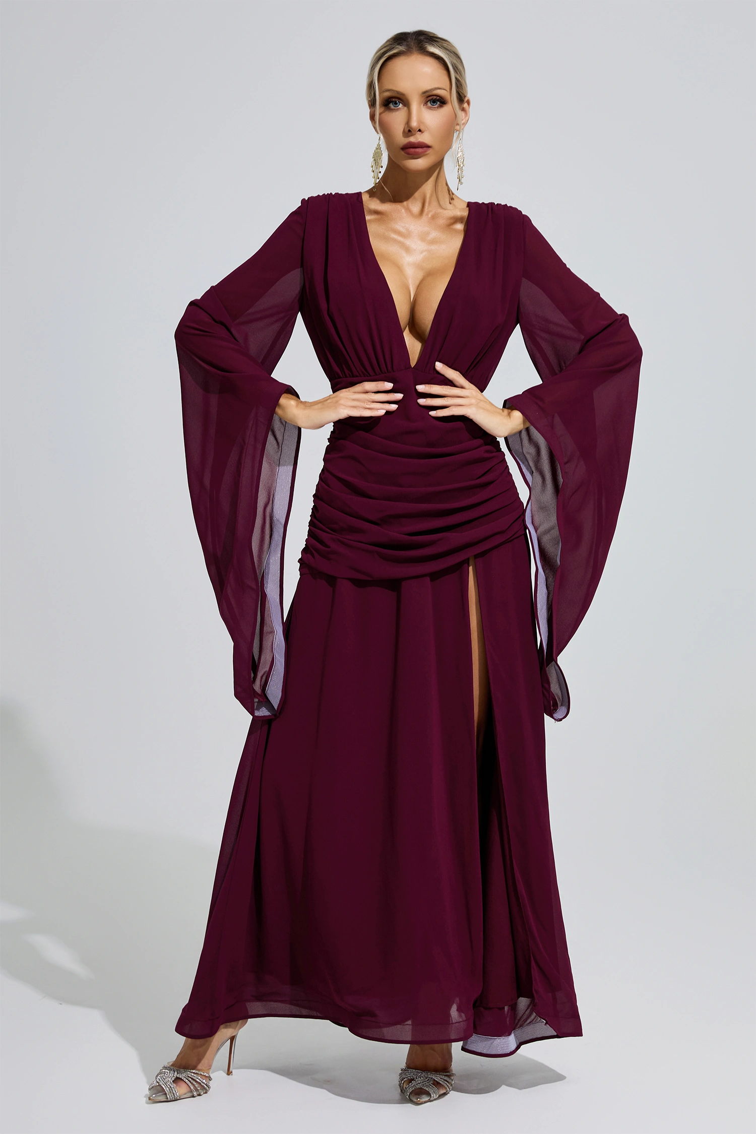 Tsvetaeva Purple Ruched Wrap Maxi Dress