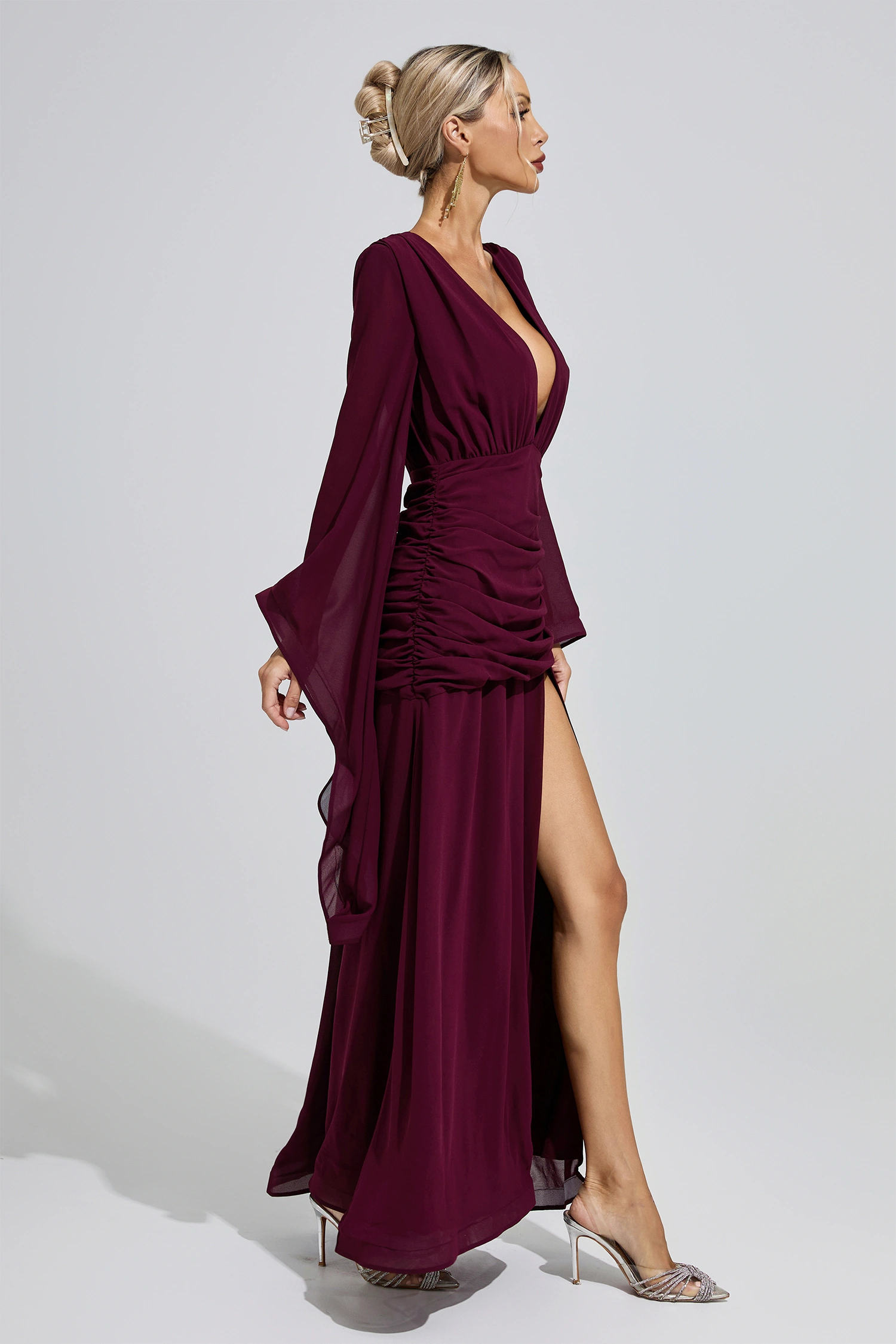 Tsvetaeva Purple Ruched Wrap Maxi Dress