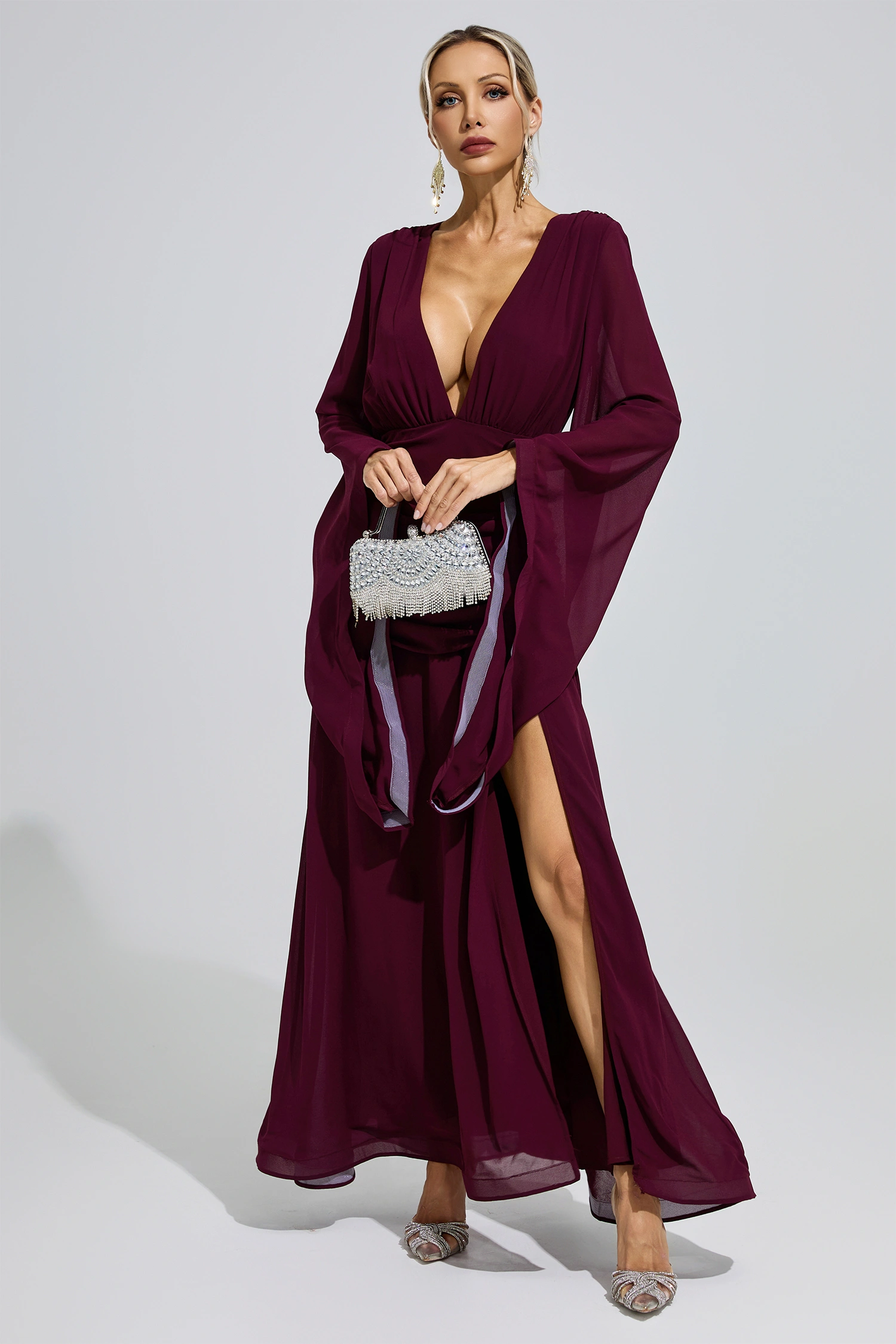 Tsvetaeva Purple Ruched Wrap Maxi Dress
