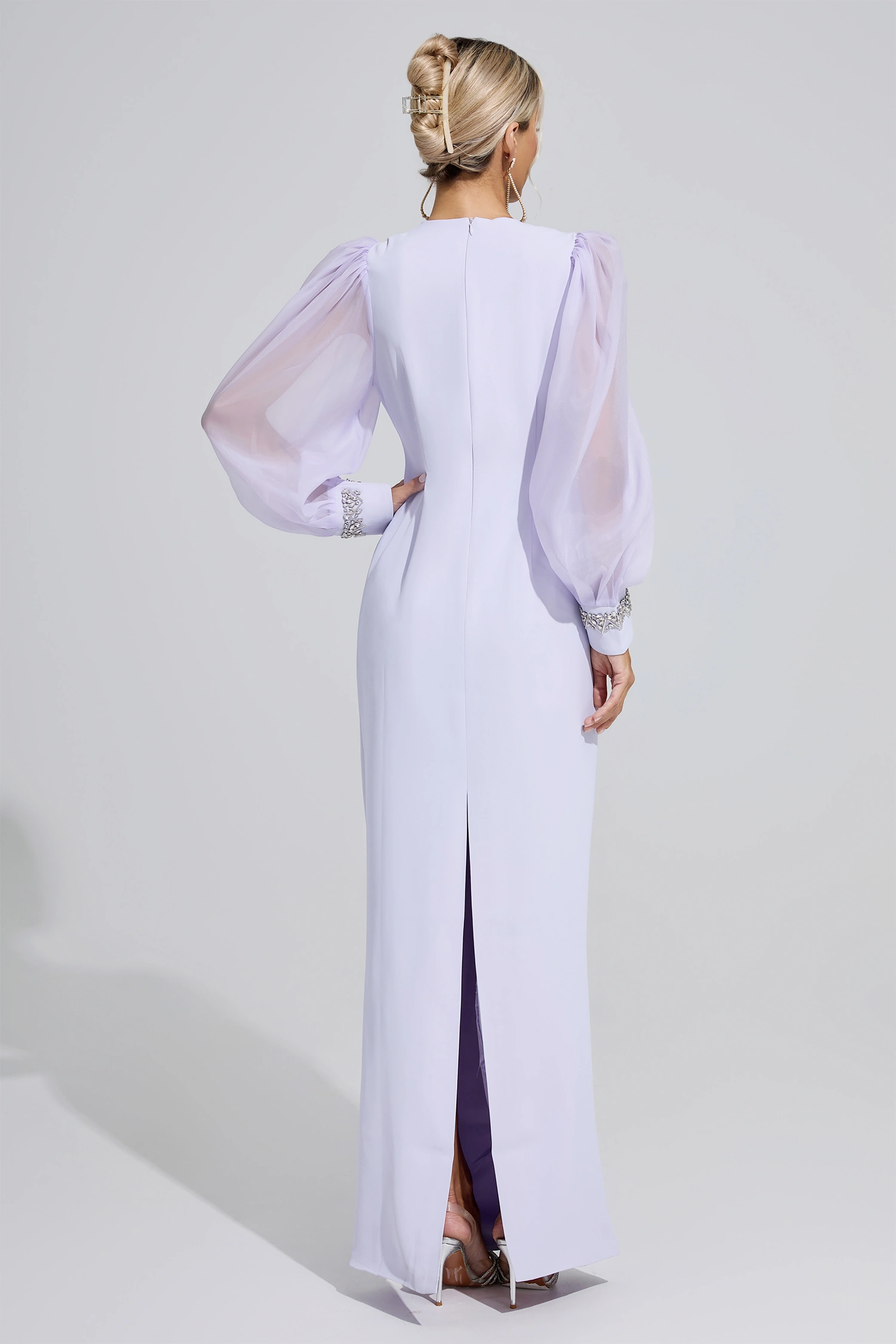 Tudor Purple Balloon Sleeve Maxi Dress