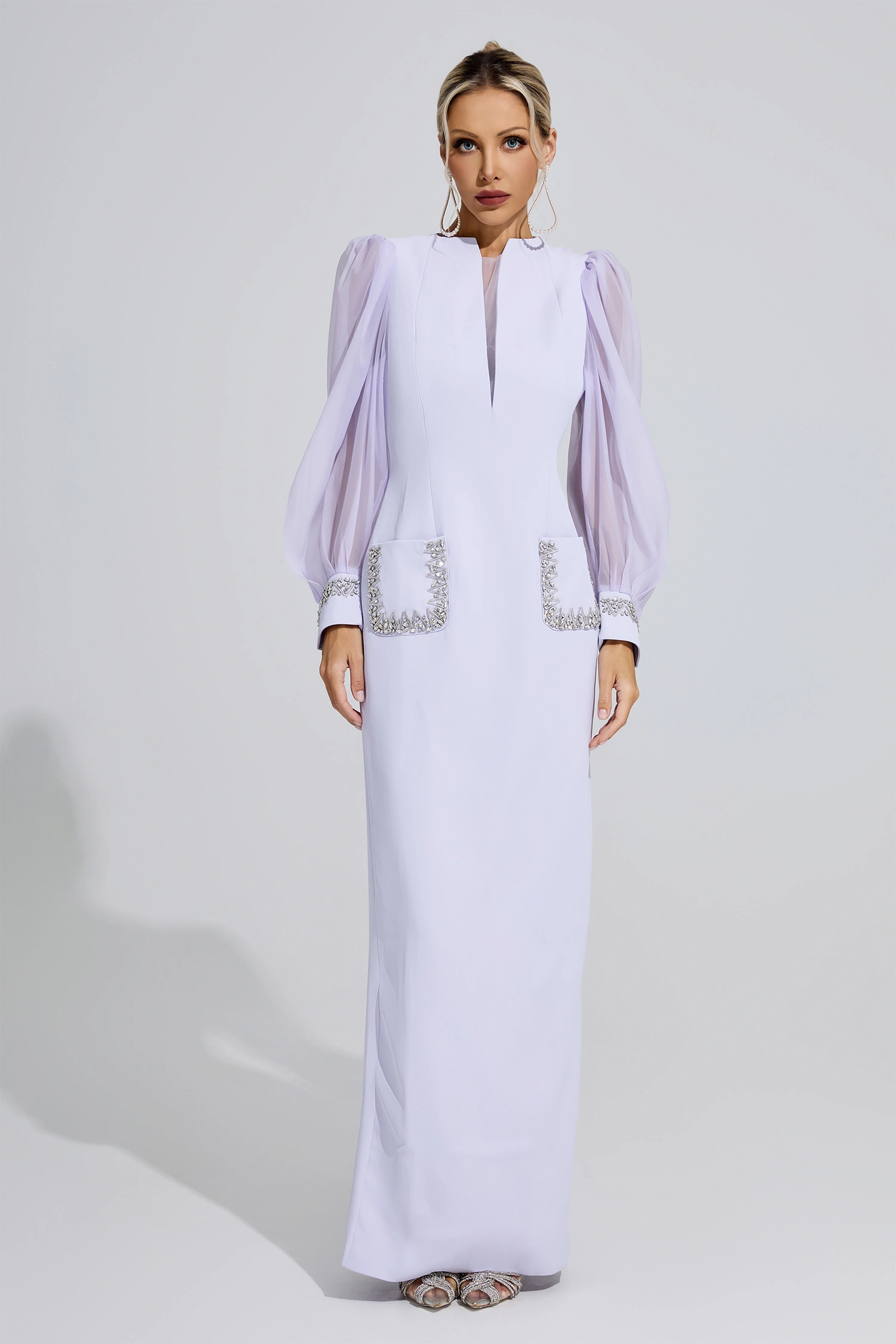 Tudor Purple Balloon Sleeve Maxi Dress