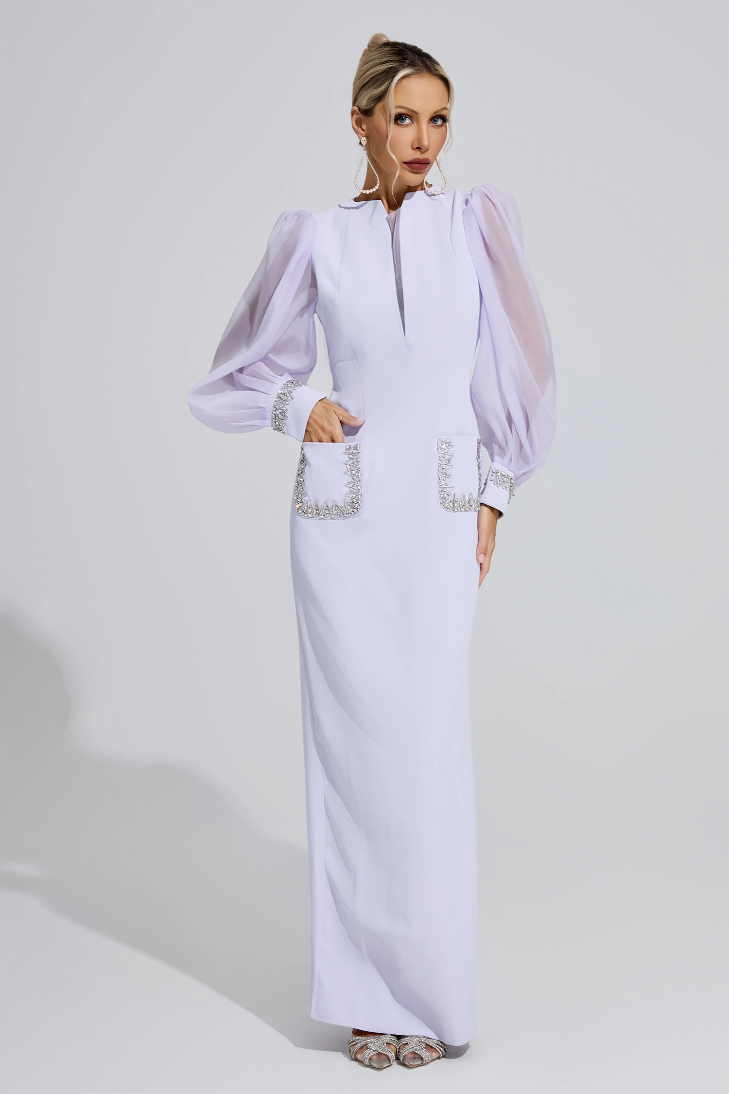 Tudor Purple Balloon Sleeve Maxi Dress