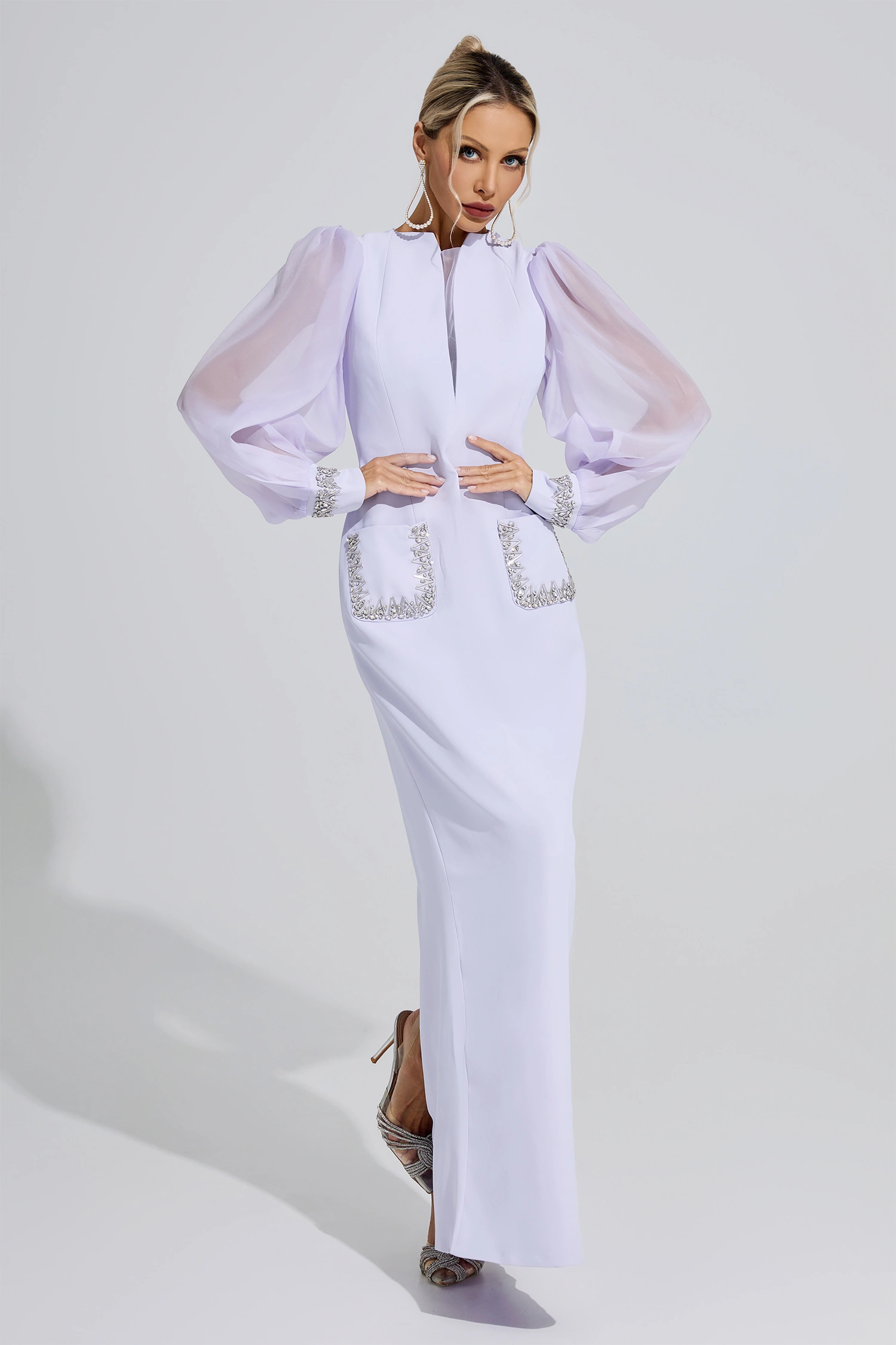 Tudor Purple Balloon Sleeve Maxi Dress