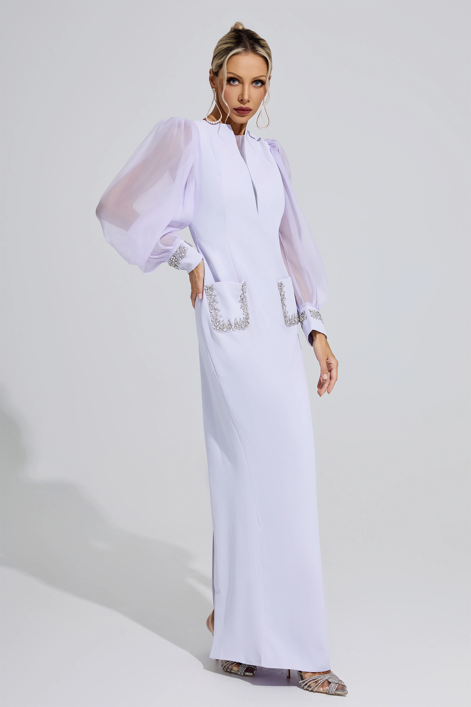 Tudor Purple Balloon Sleeve Maxi Dress