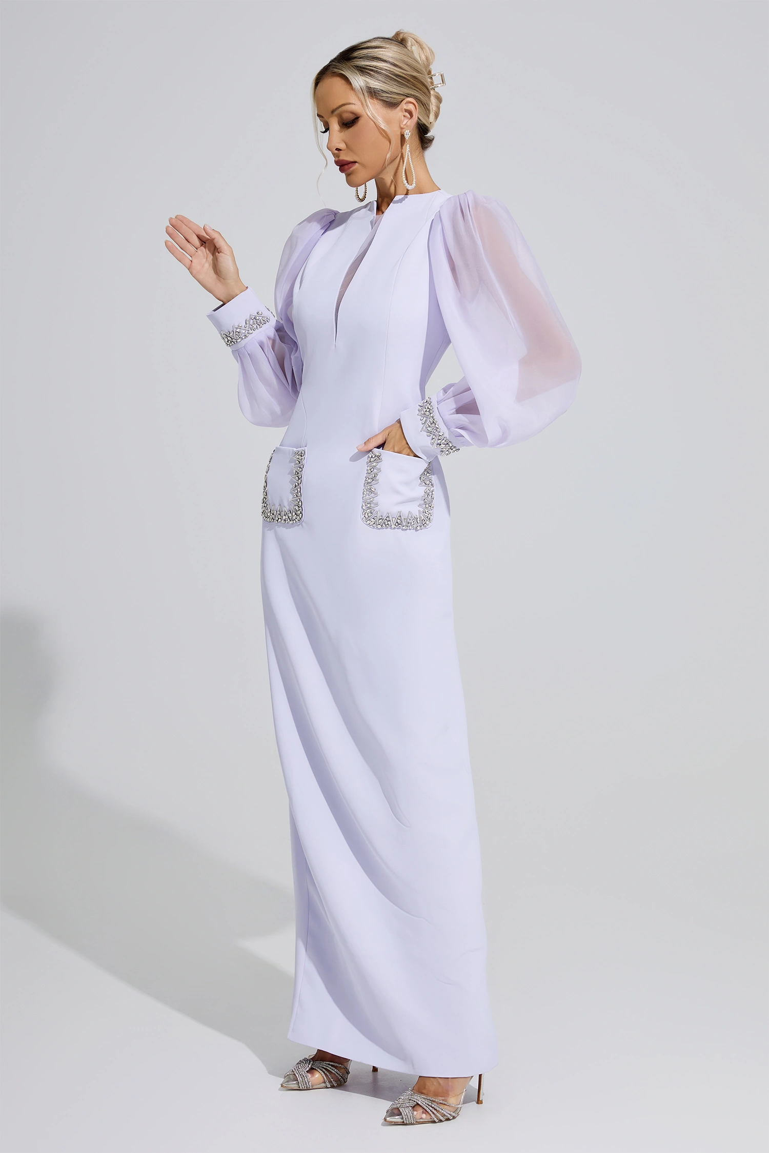 Tudor Purple Balloon Sleeve Maxi Dress