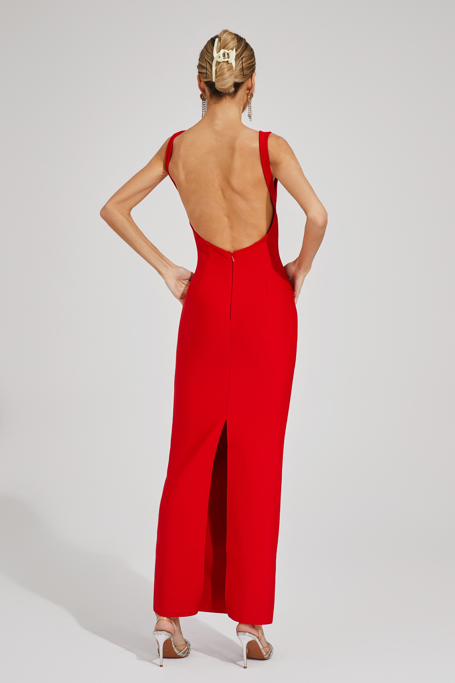 Tuttle Red Backless V-neck Bandage Dress