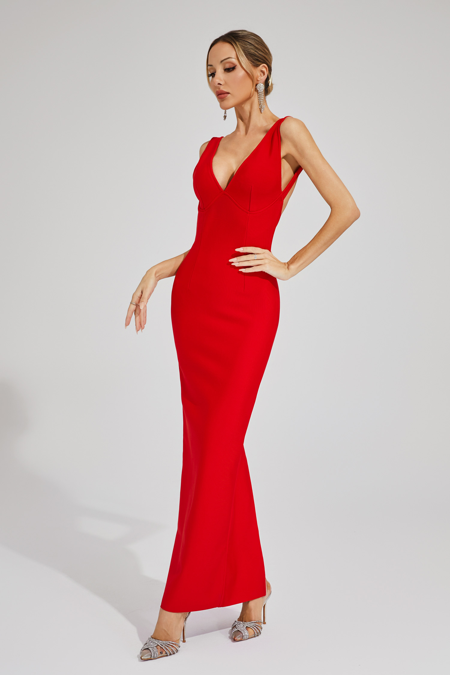 Tuttle Red Backless V-neck Bandage Dress