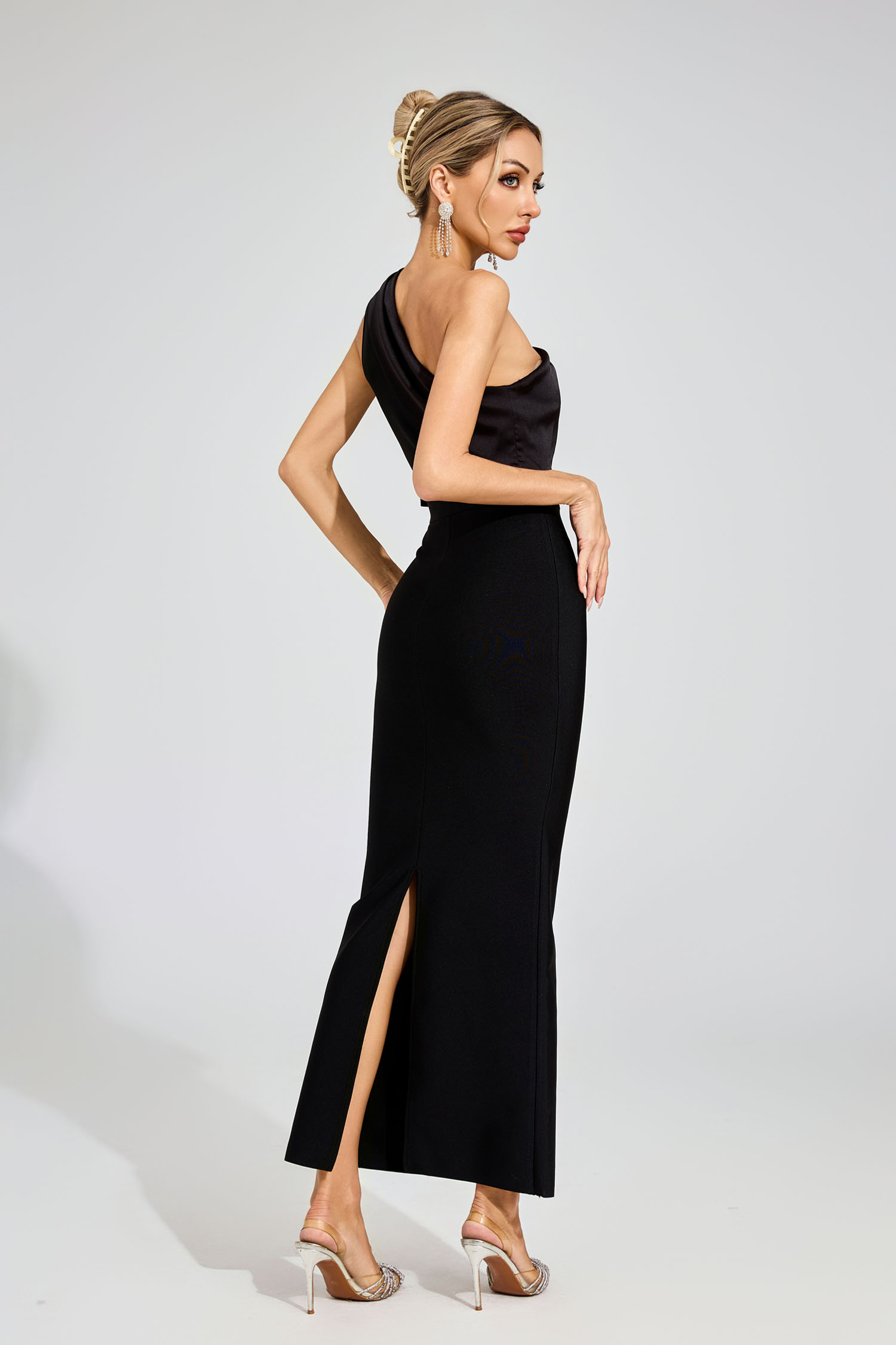Twain Black Bandage One Shoulder Dress