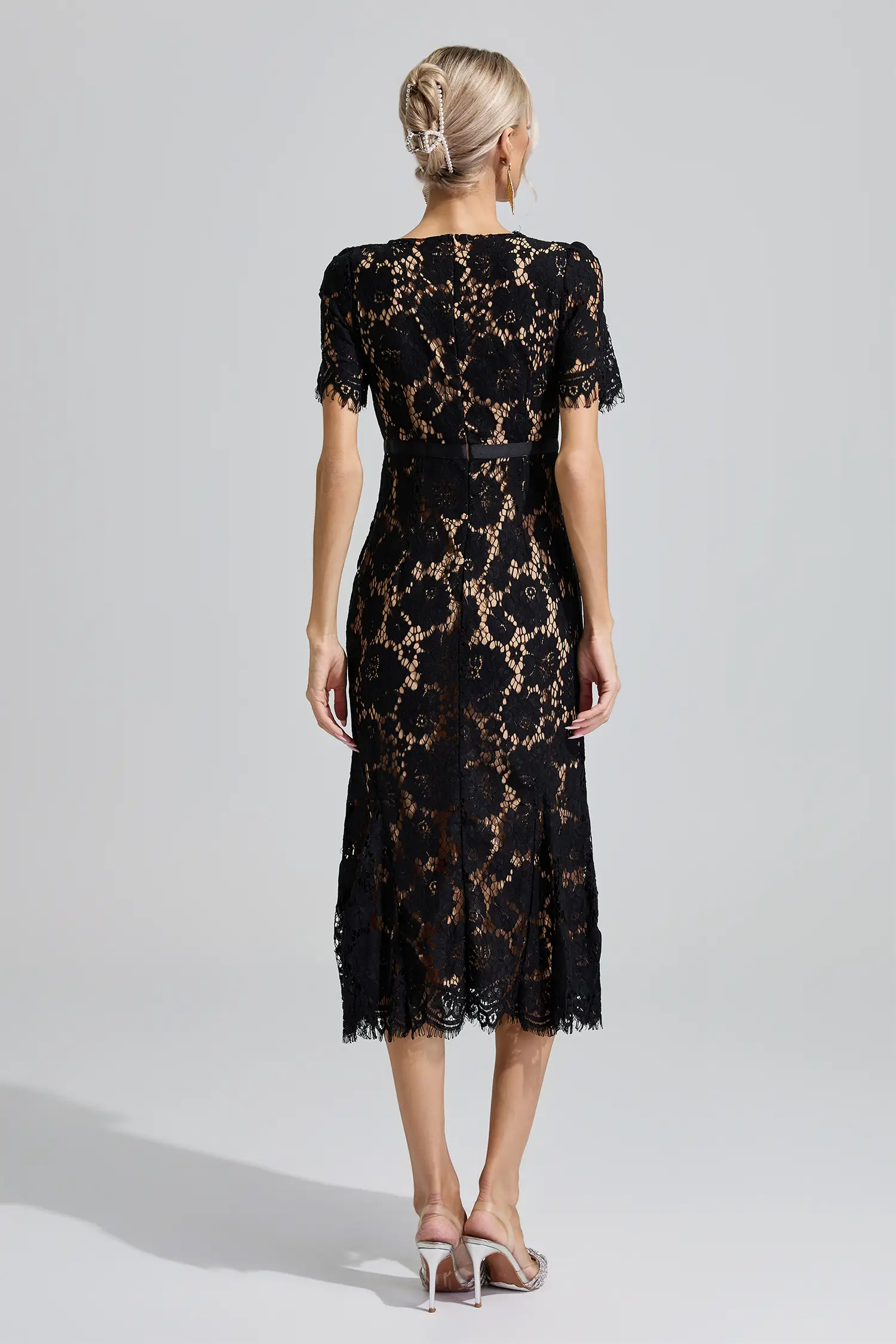 Frigg Black Lace Fishtail Maxi Dress