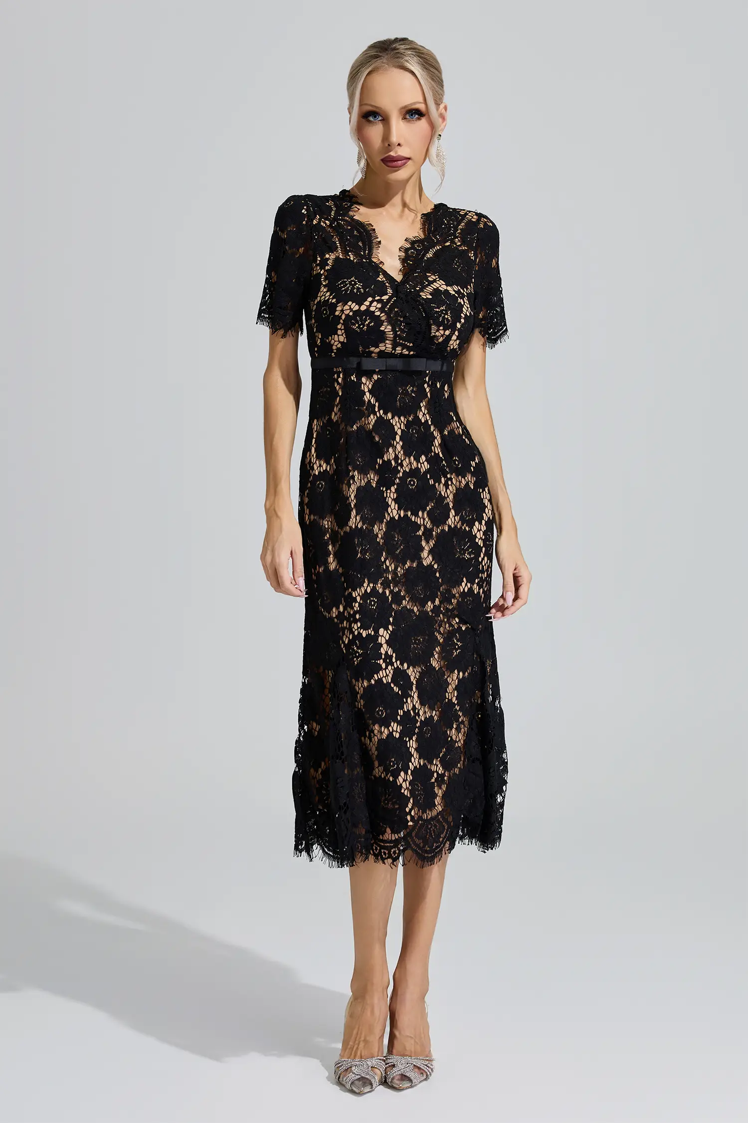 Frigg Black Lace Fishtail Maxi Dress