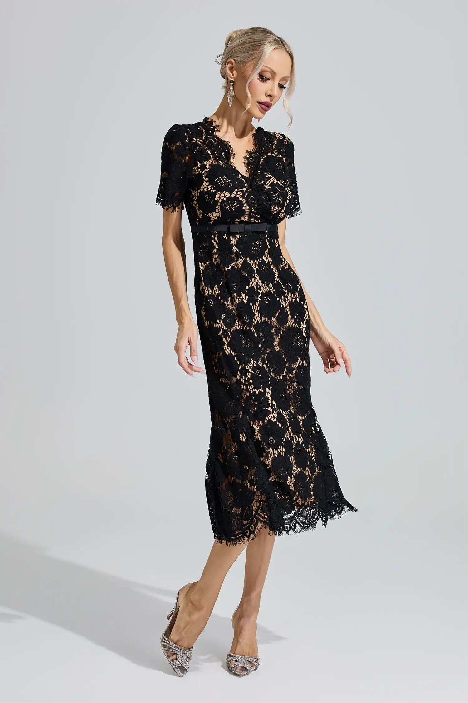 Frigg Black Lace Fishtail Maxi Dress