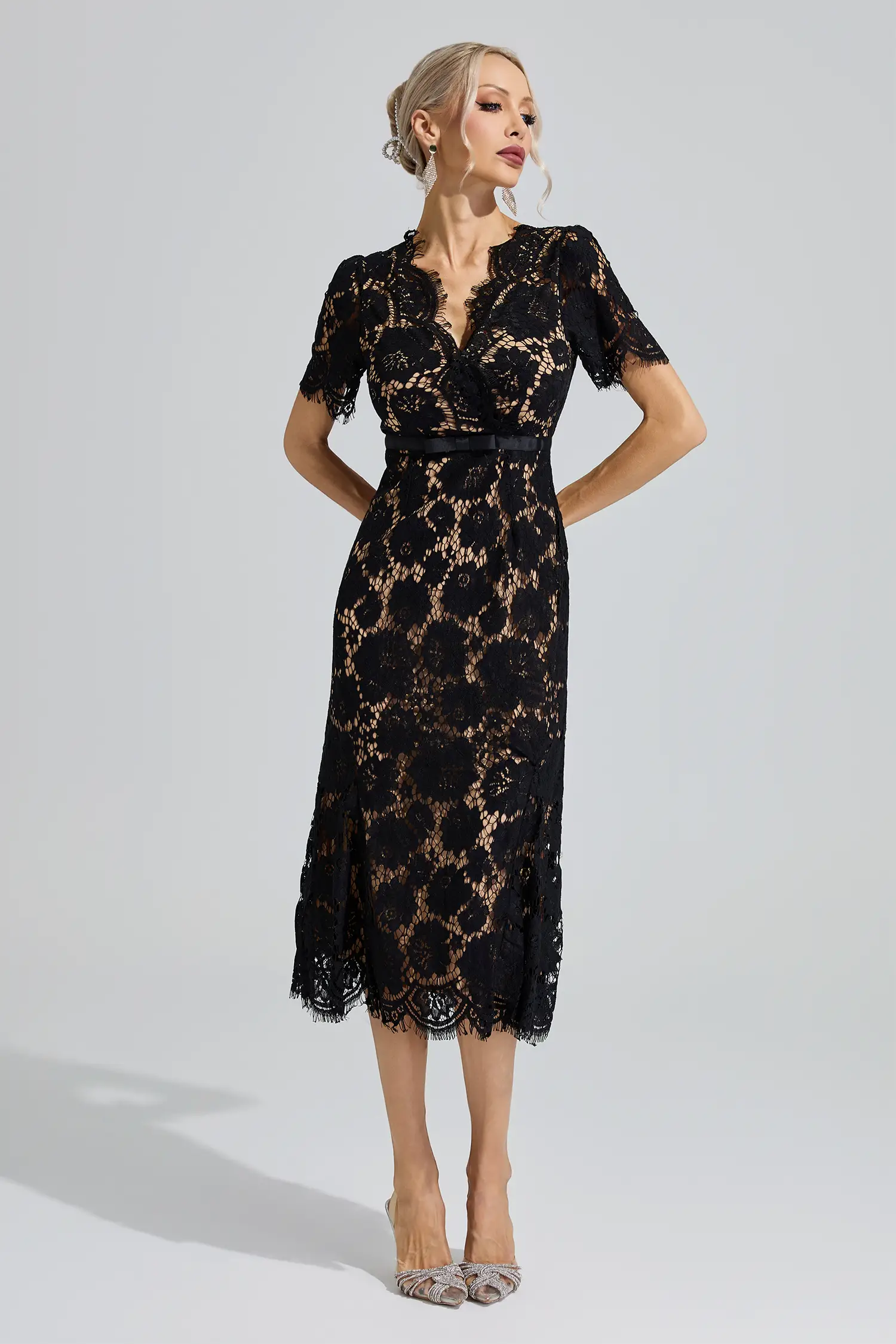 Frigg Black Lace Fishtail Maxi Dress