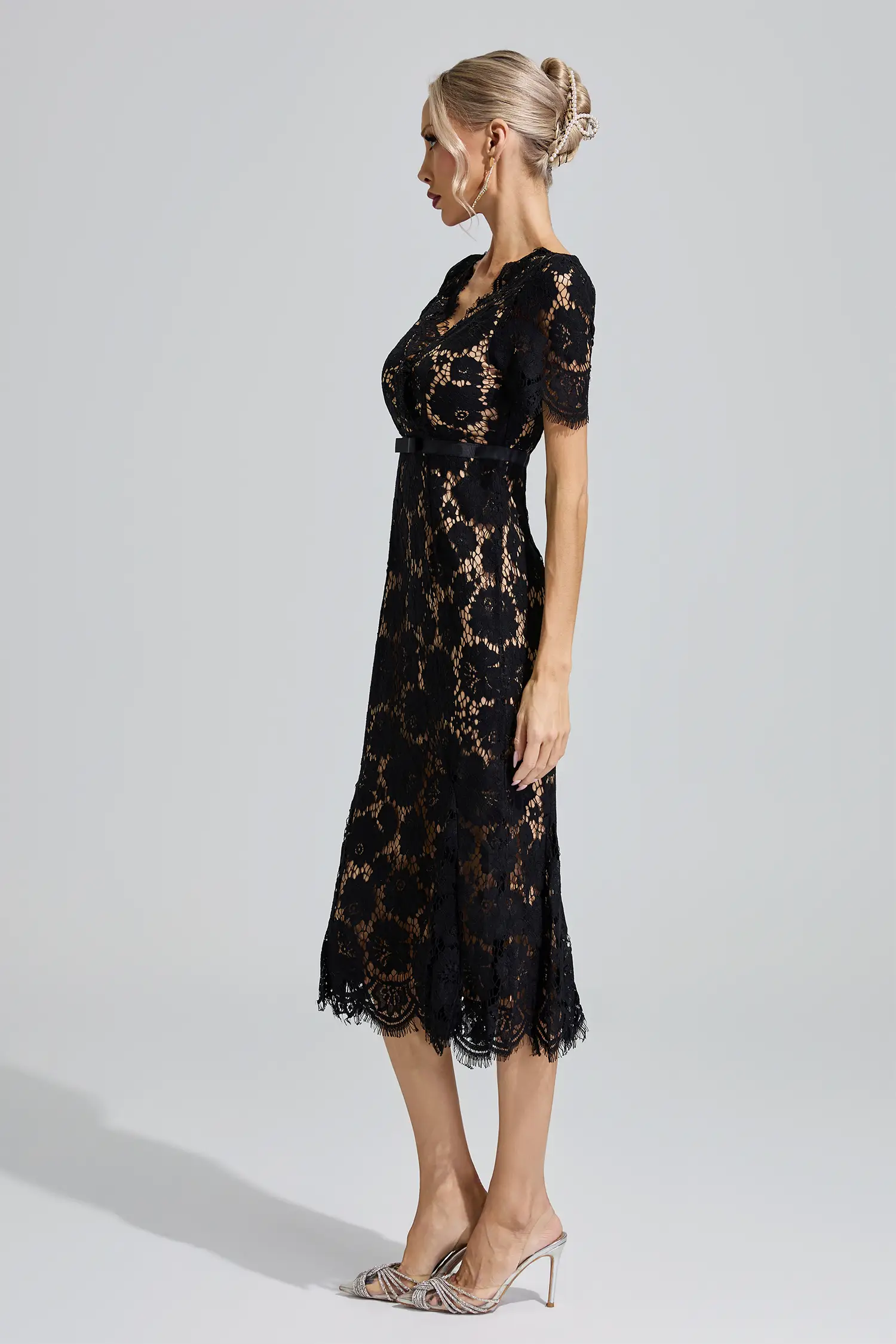 Frigg Black Lace Fishtail Maxi Dress