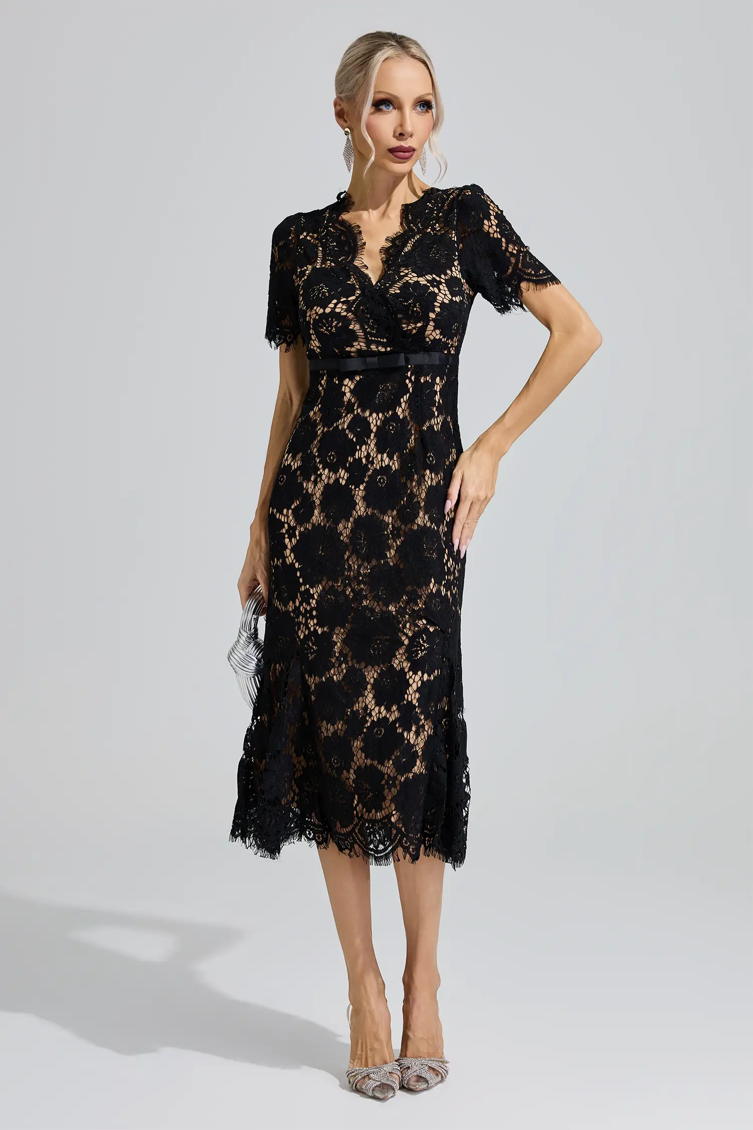 Frigg Black Lace Fishtail Maxi Dress