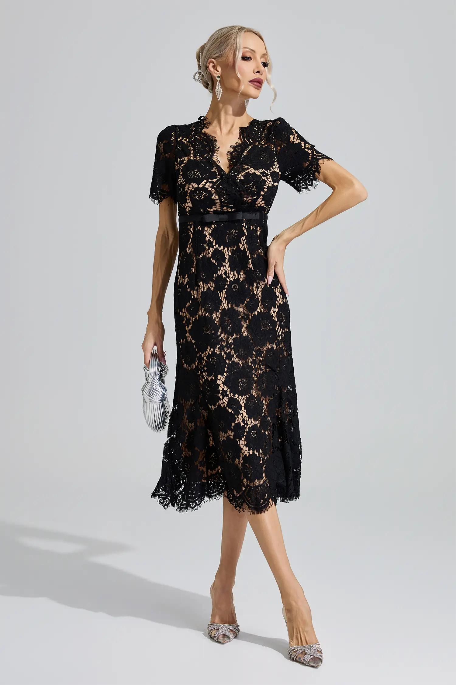 Frigg Black Lace Fishtail Maxi Dress