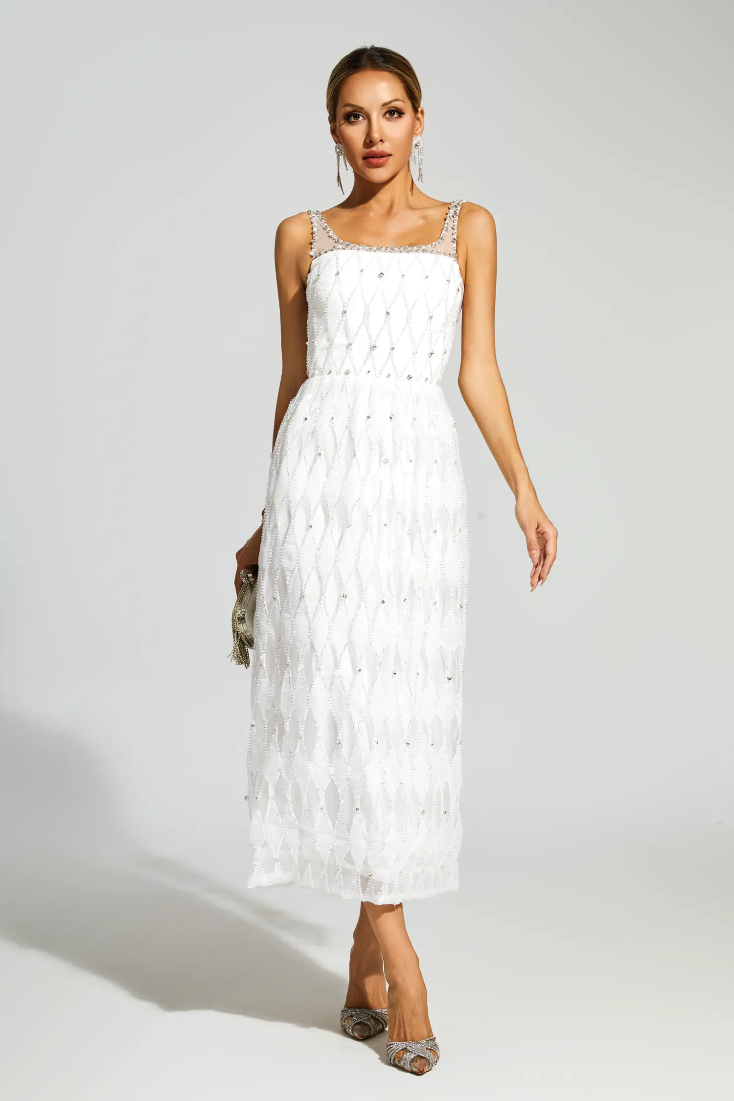 Veromca White Embellished Slip Dress-CATCHALL