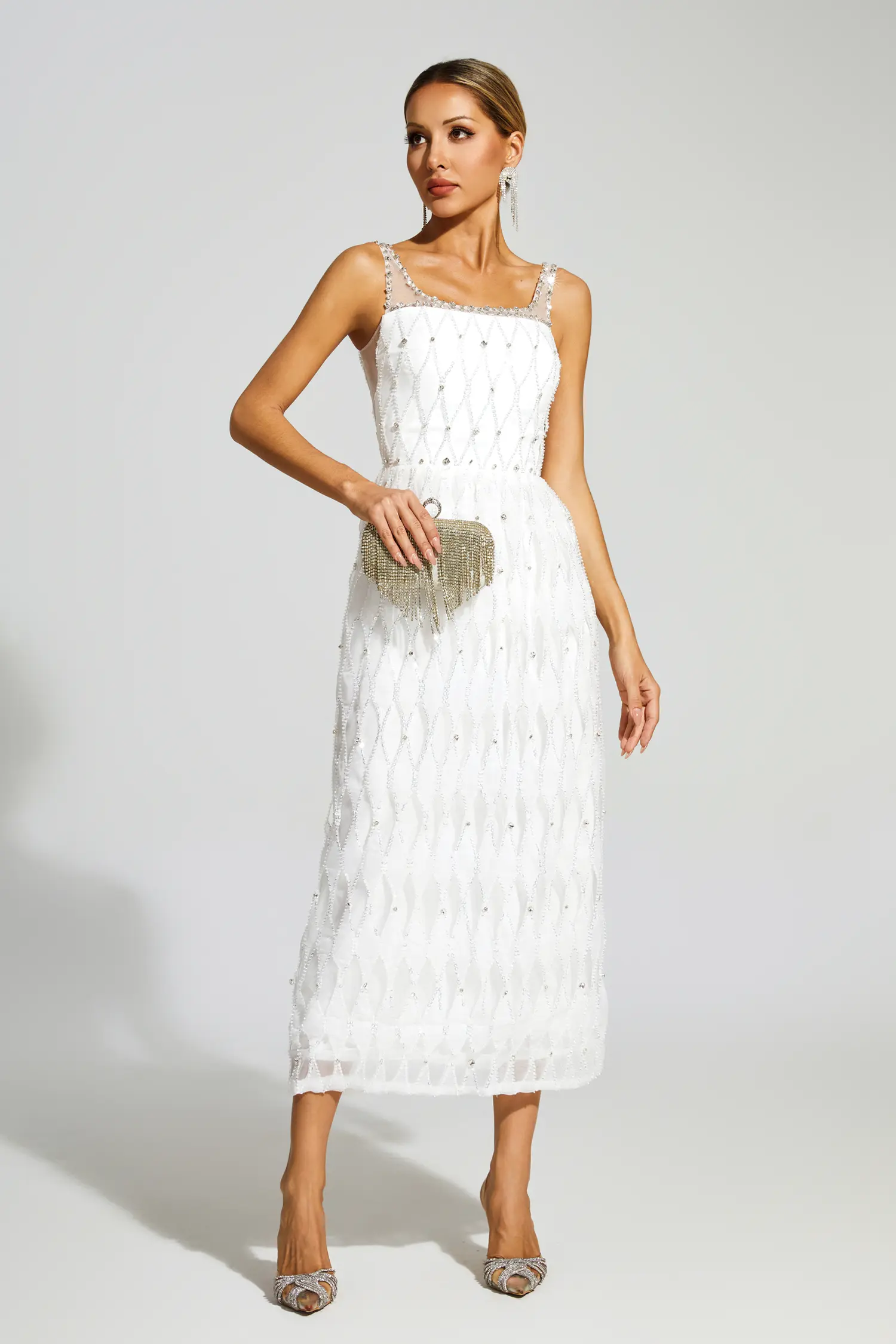 Veromca White Embellished Slip Dress-CATCHALL