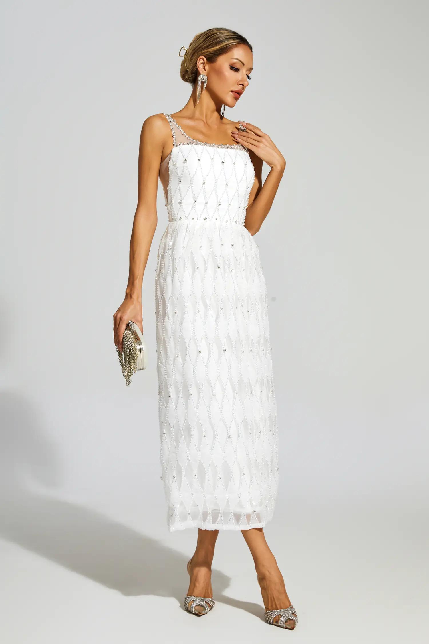 Veromca White Embellished Slip Dress-CATCHALL