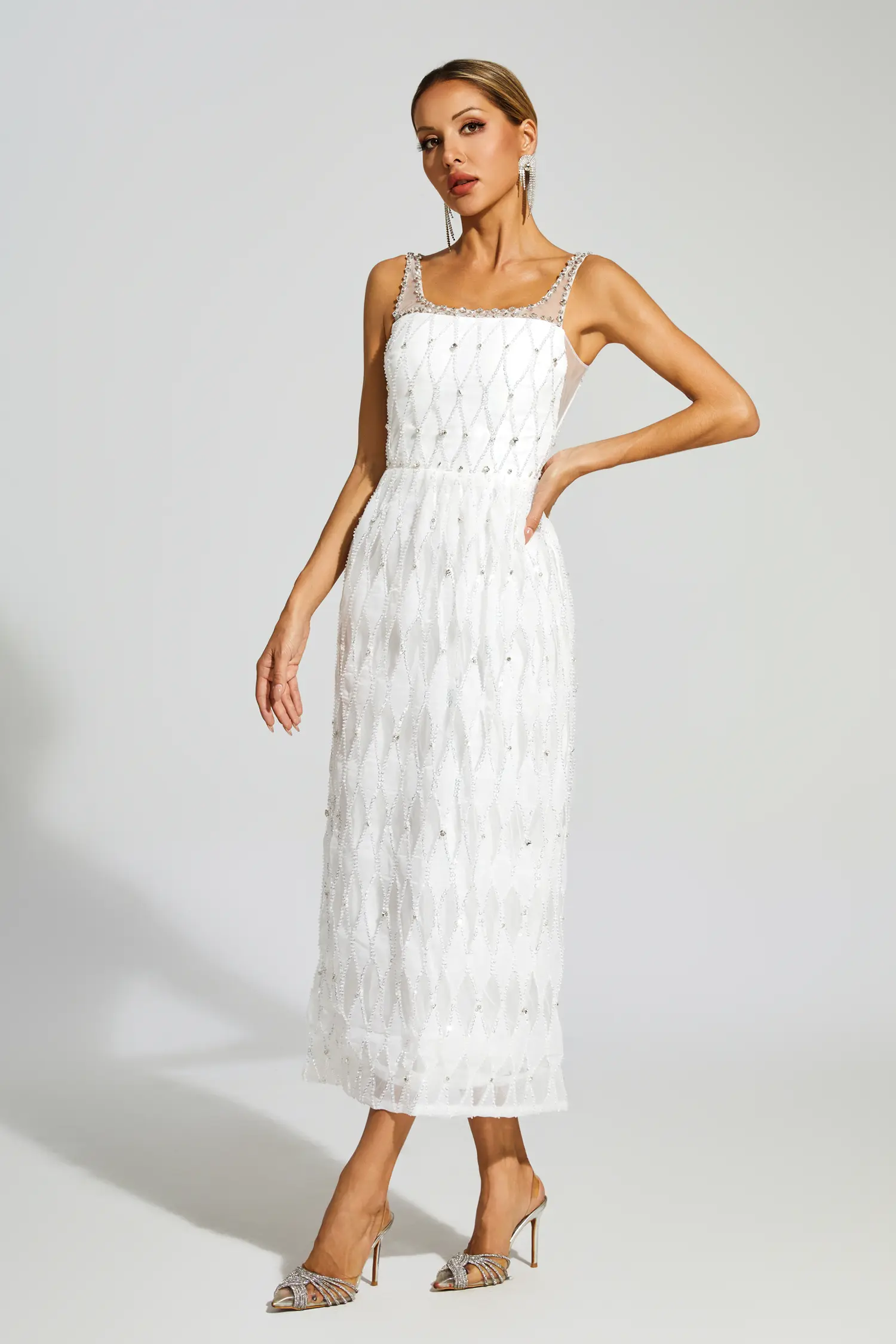 Veromca White Embellished Slip Dress-CATCHALL