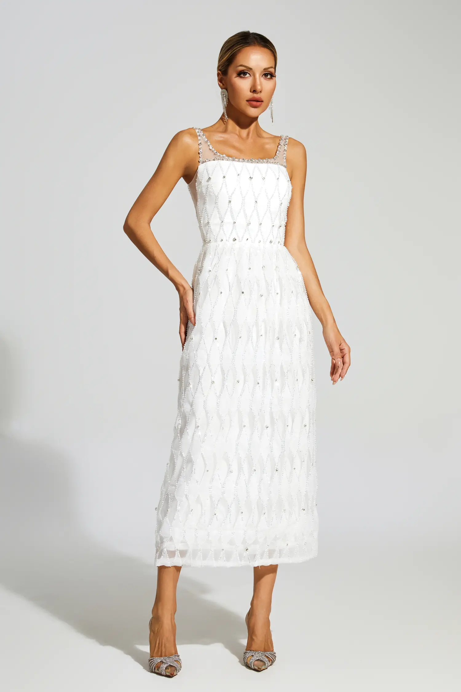 Veromca White Embellished Slip Dress-CATCHALL