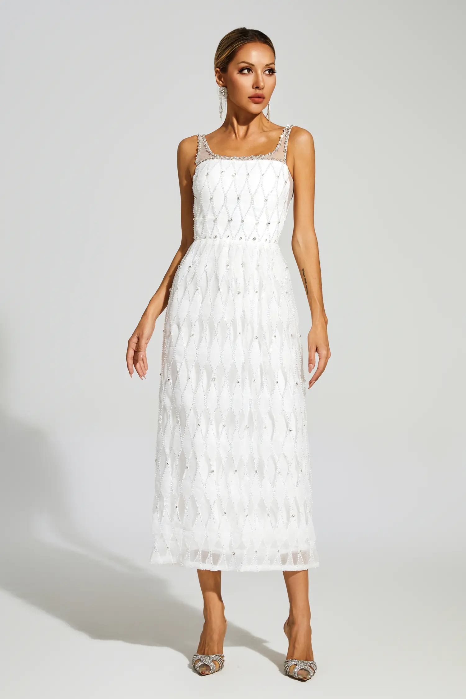 Veromca White Embellished Slip Dress-CATCHALL