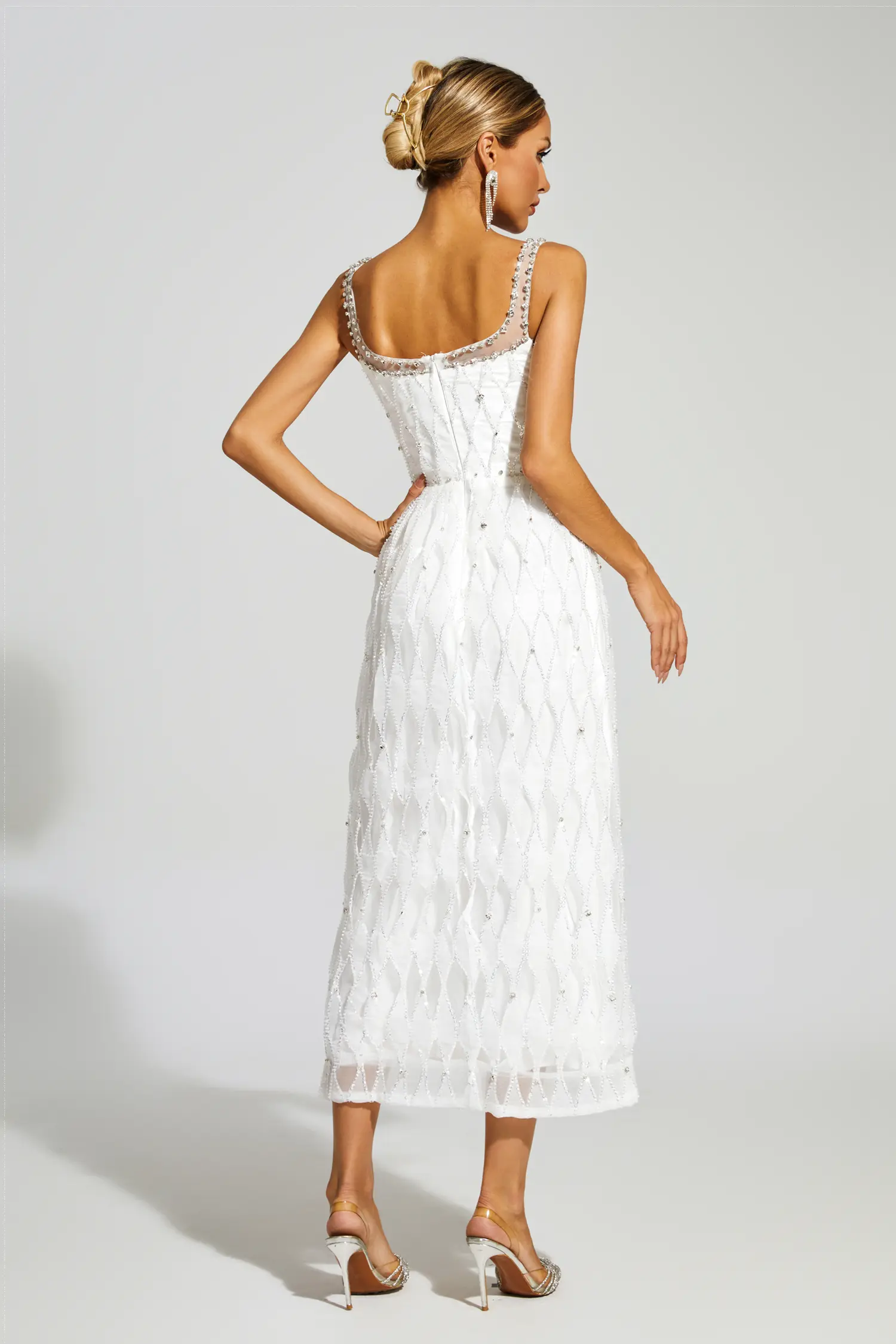 Veromca White Embellished Slip Dress-CATCHALL