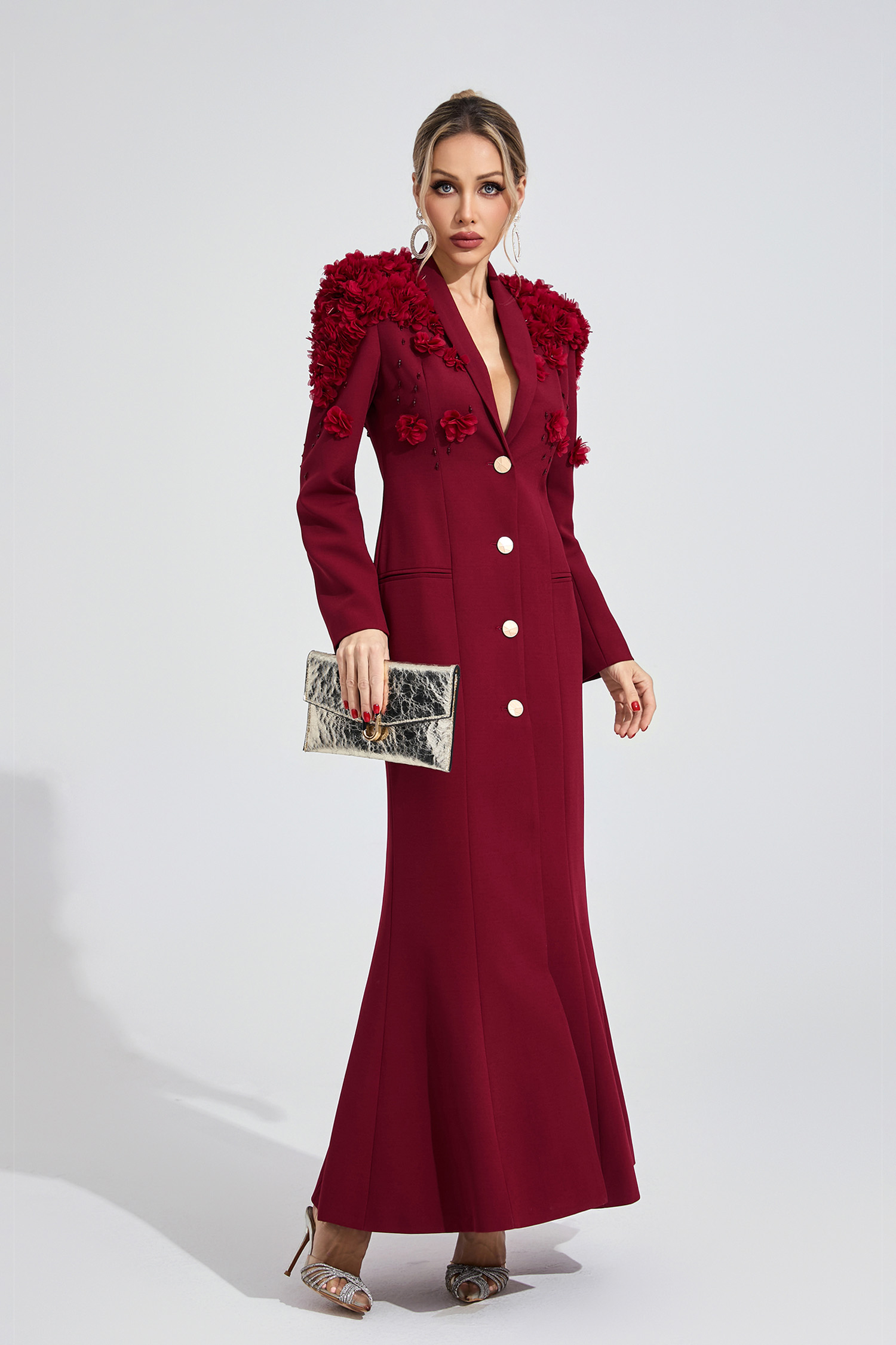 Vesper Wine Red Floral Maxi Dress