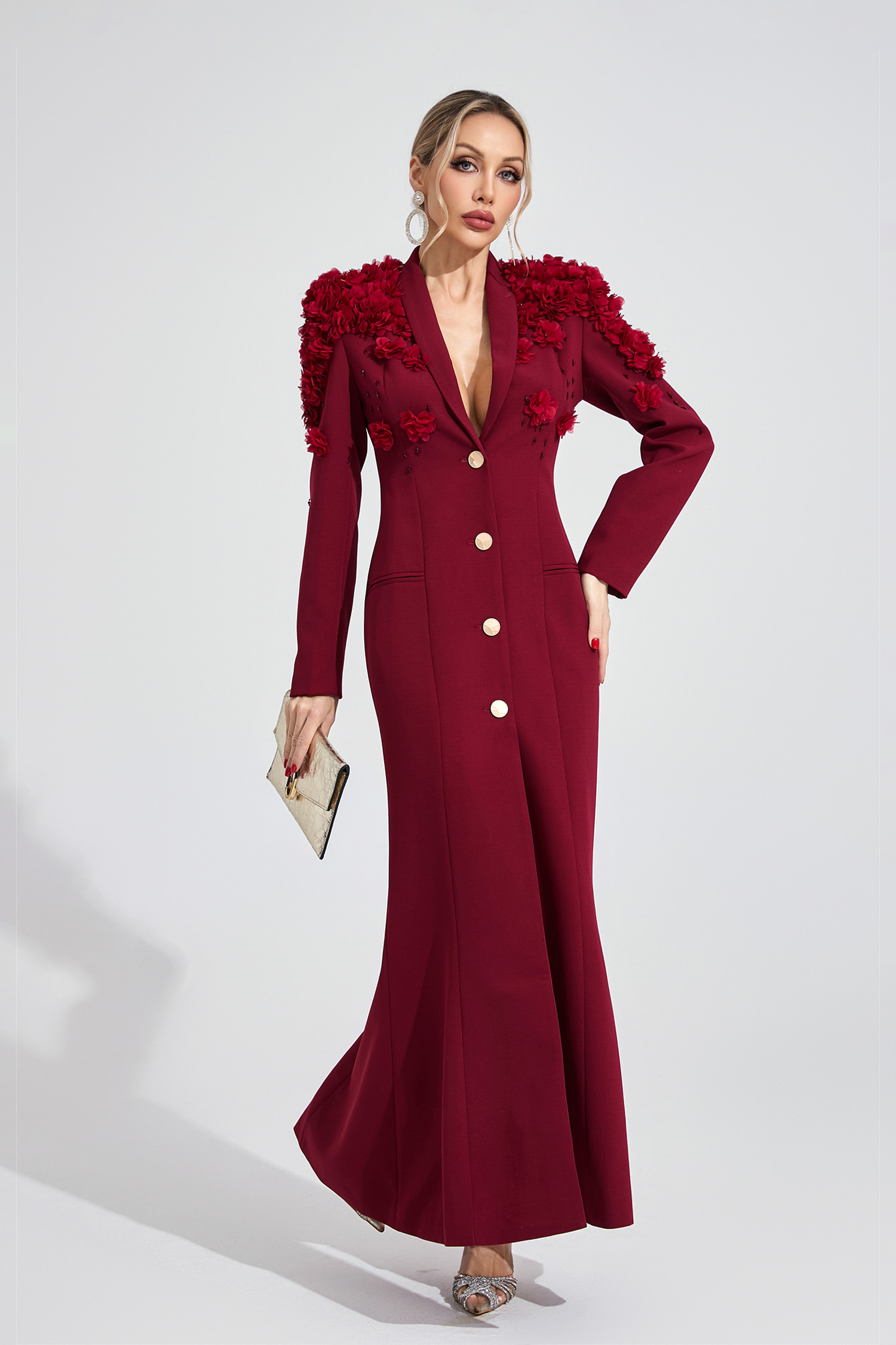 Vesper Wine Red Floral Maxi Dress