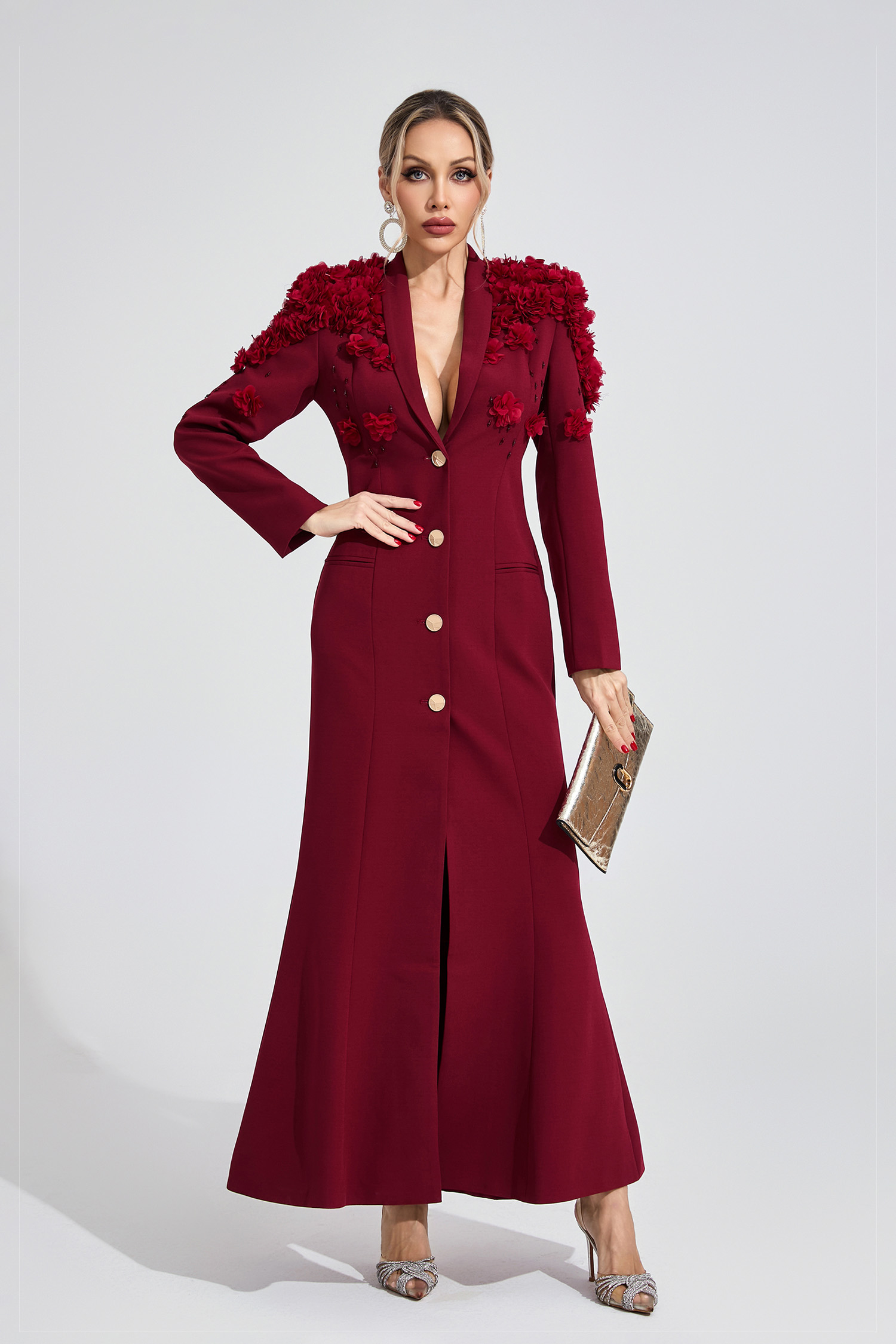 Vesper Wine Red Floral Maxi Dress