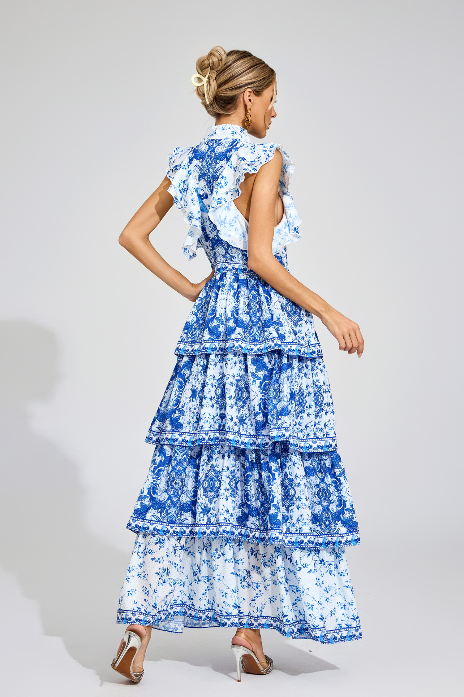 Virgil Blue Ruched Maxi Dress