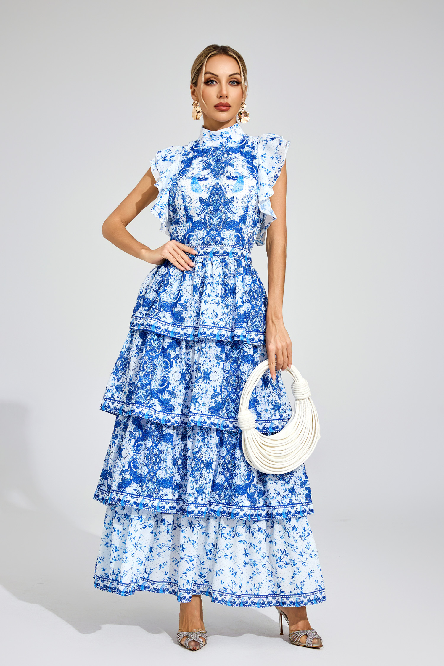 Virgil Blue Ruched Maxi Dress