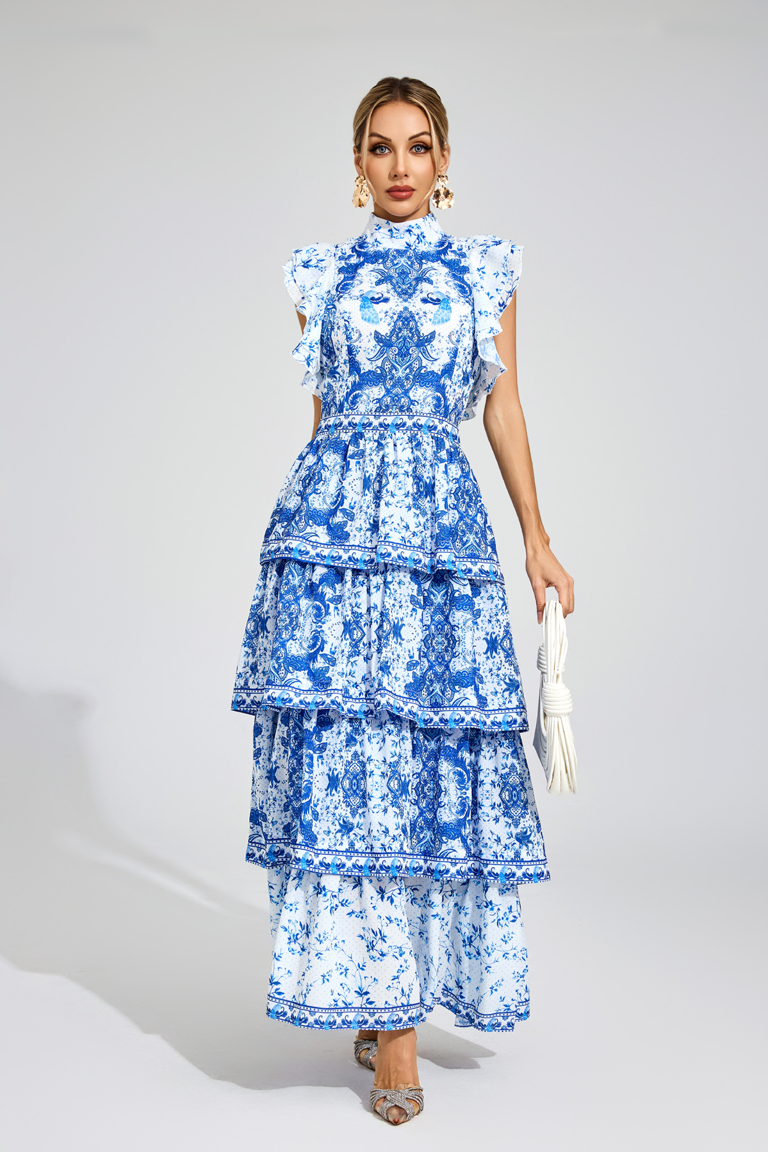 Virgil Blue Ruched Maxi Dress