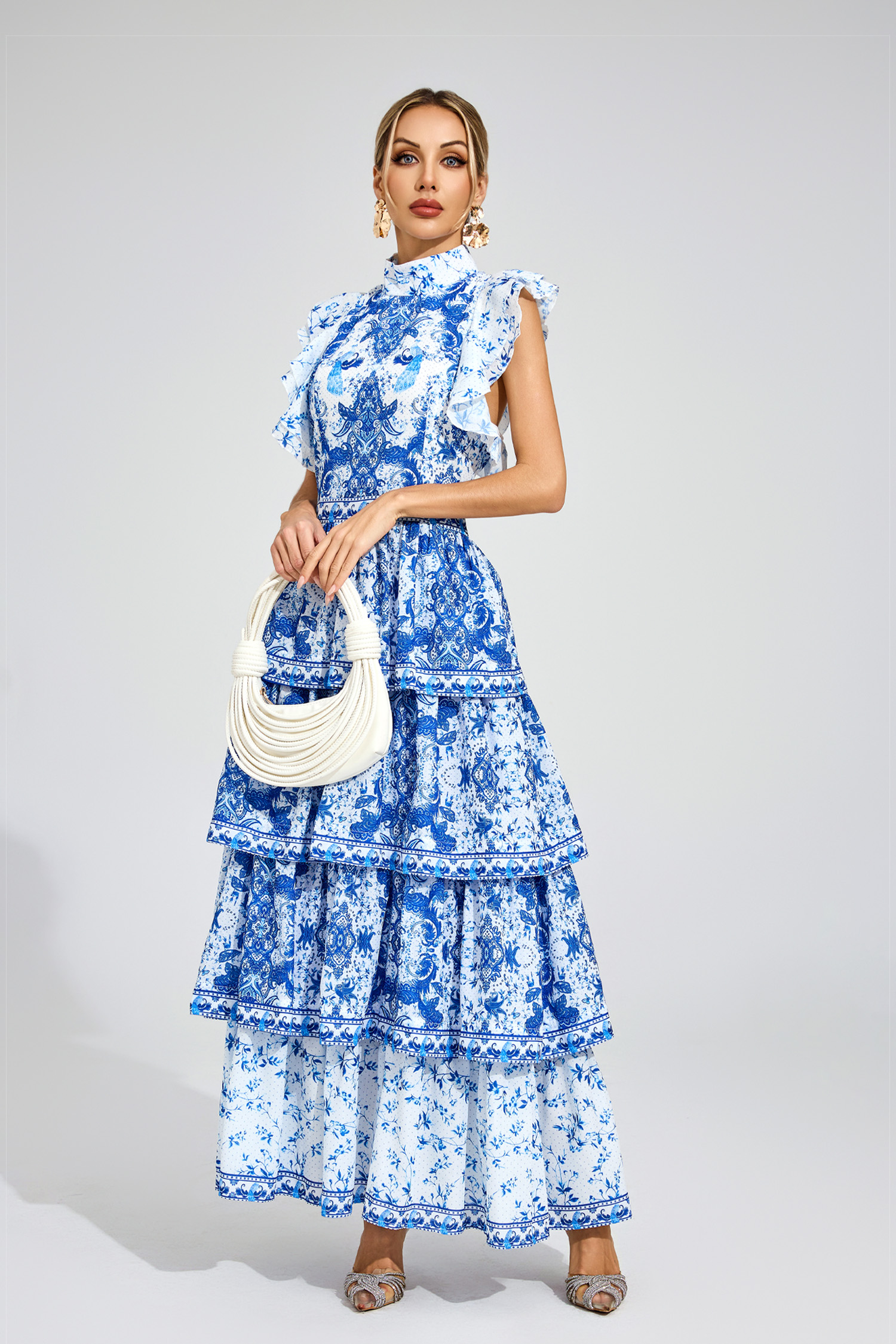 Virgil Blue Ruched Maxi Dress