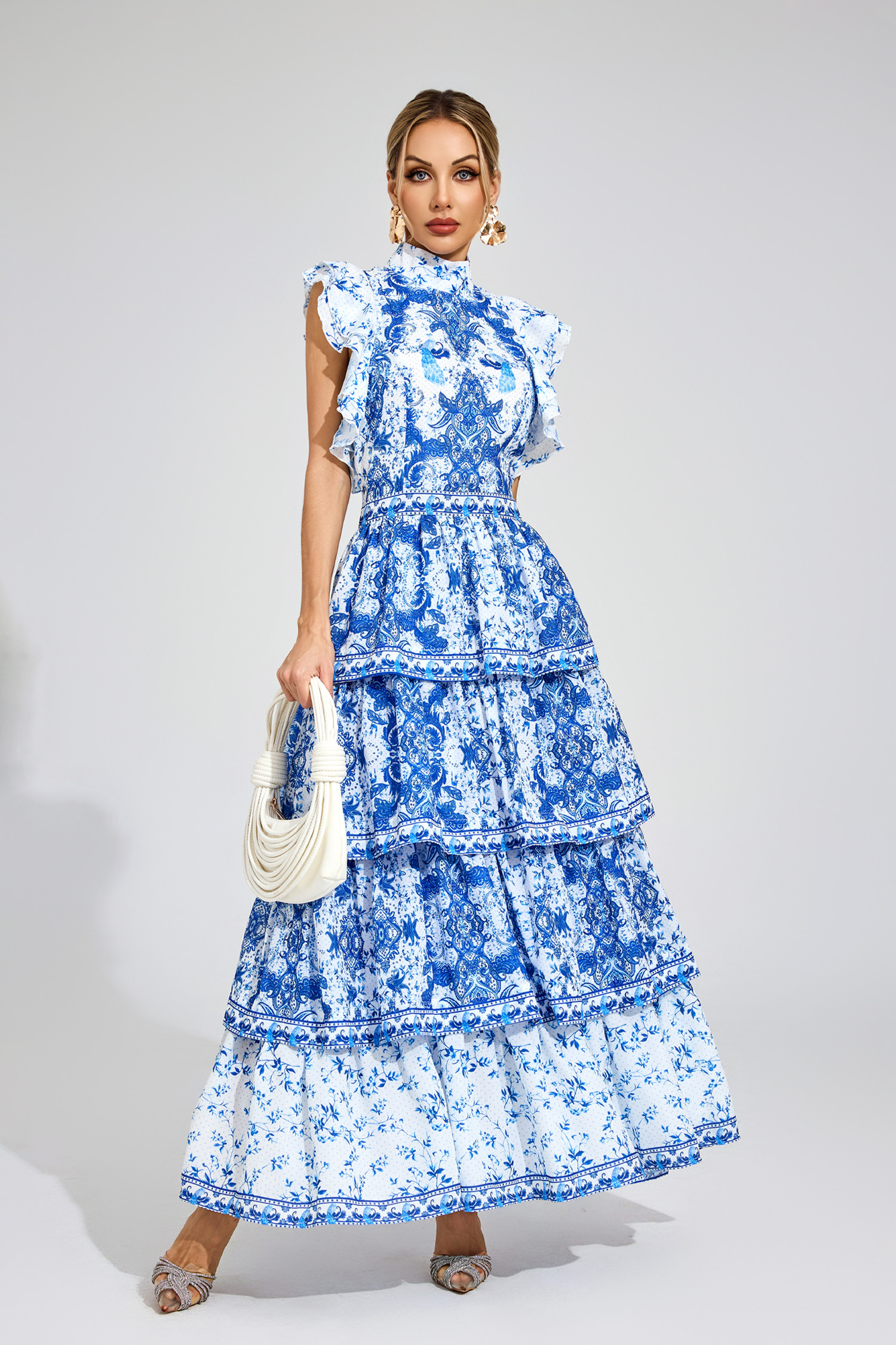 Virgil Blue Ruched Maxi Dress