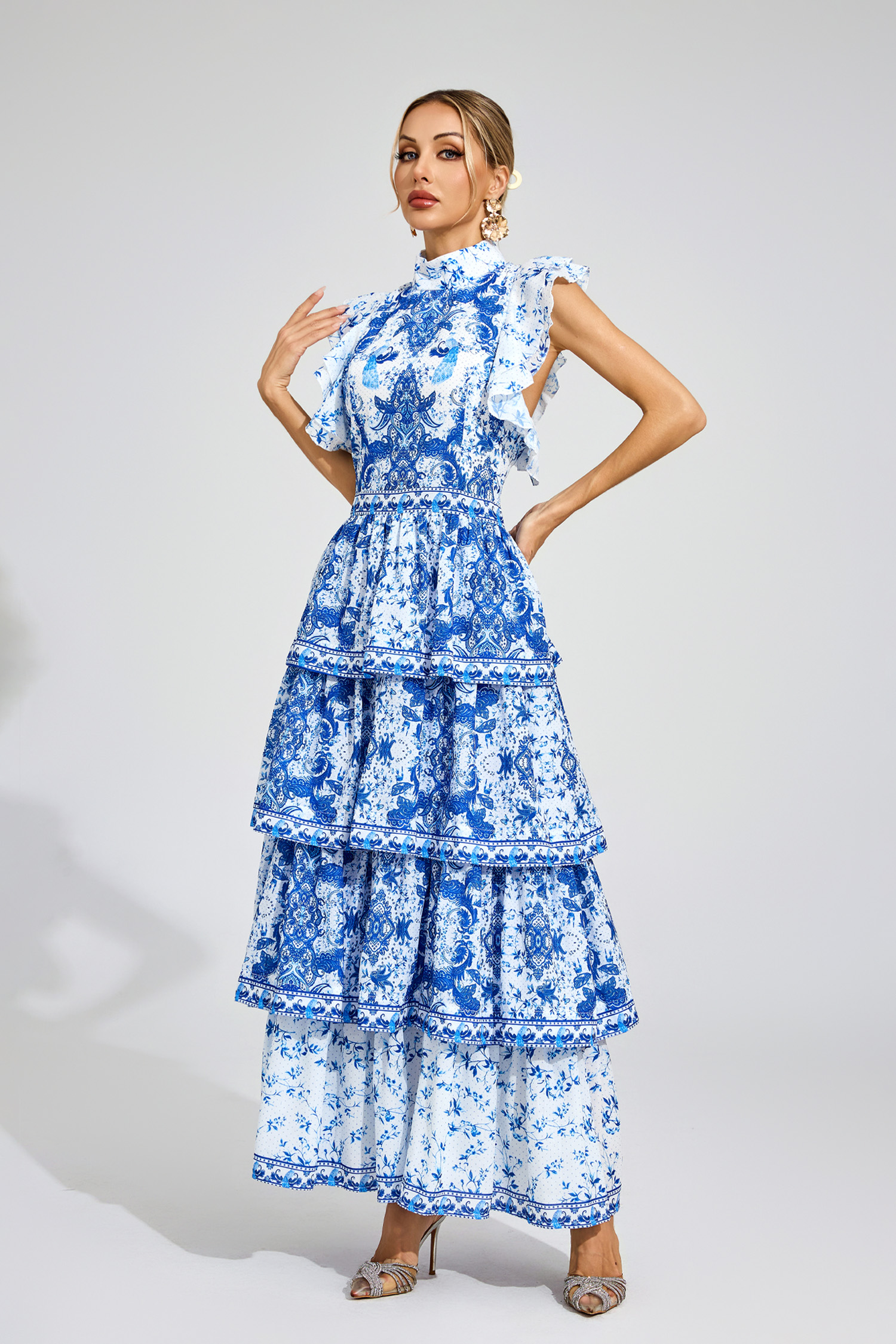 Virgil Blue Ruched Maxi Dress