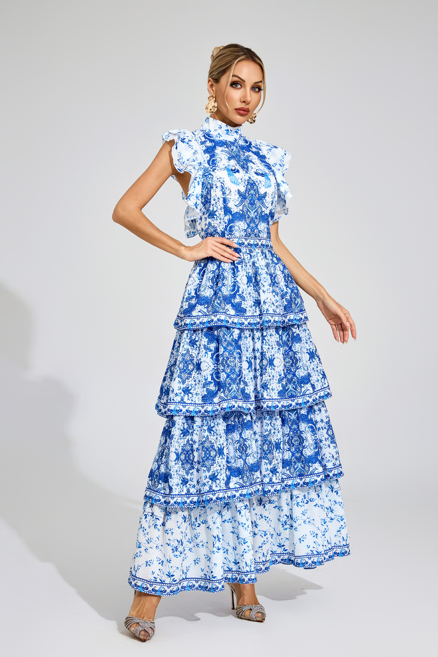 Virgil Blue Ruched Maxi Dress