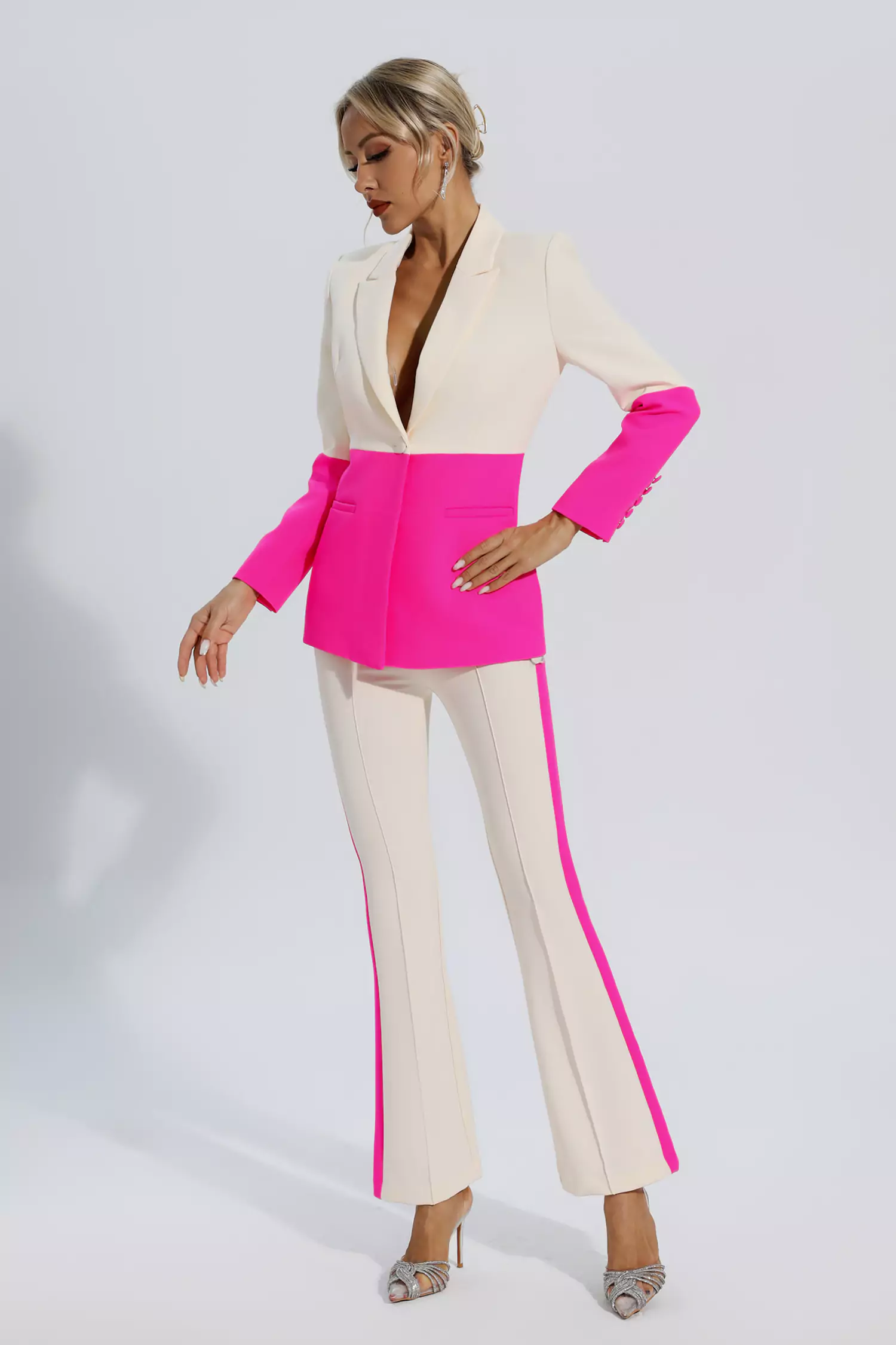 Virginia Pink Splicing Apricot Blazer Set-CATCHALL