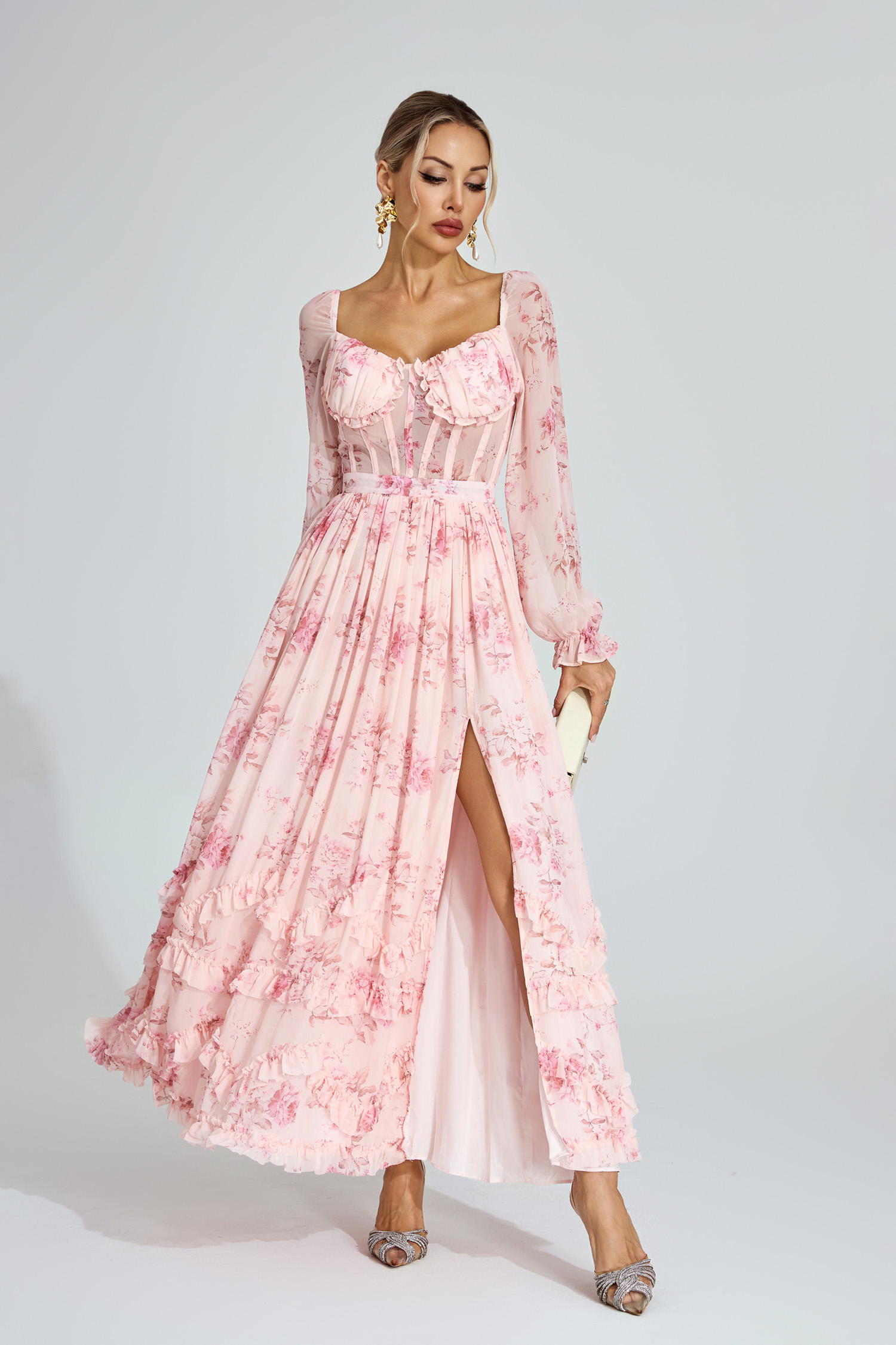 Walkley Pink Floral Chiffon Maxi Dress