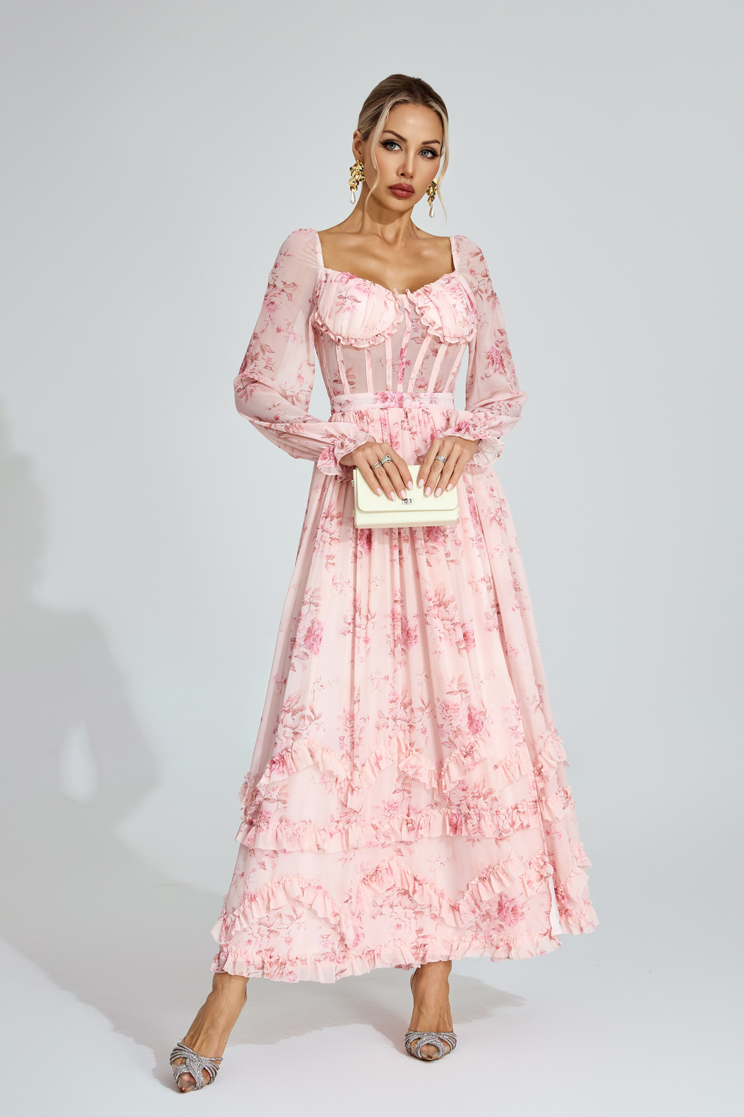 Walkley Pink Floral Chiffon Maxi Dress