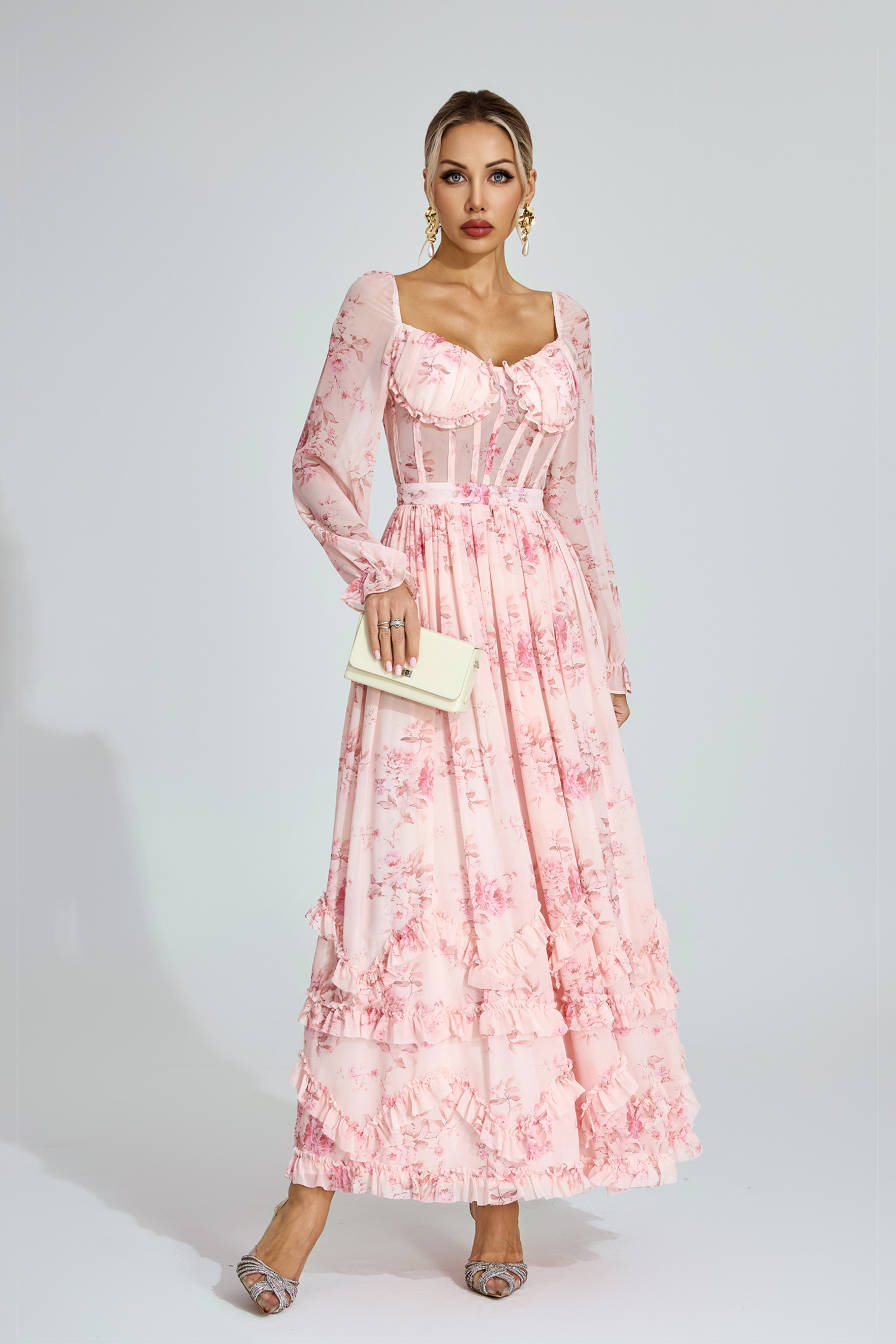 Walkley Pink Floral Chiffon Maxi Dress