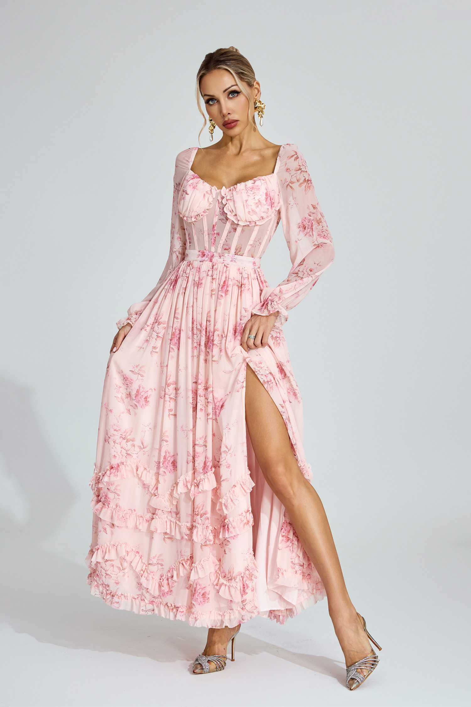 Walkley Pink Floral Chiffon Maxi Dress