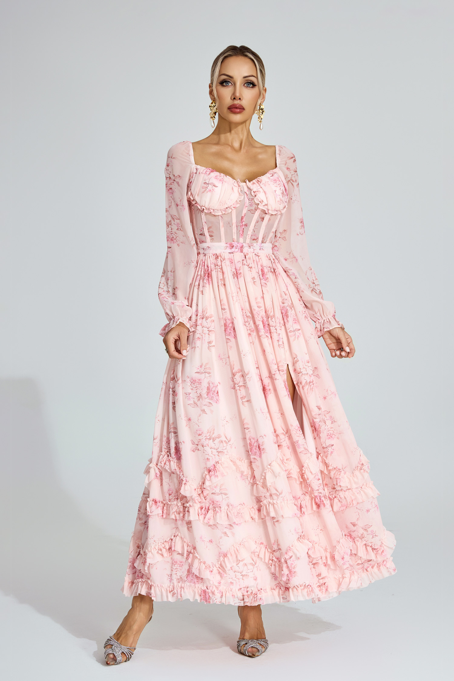 Walkley Pink Floral Chiffon Maxi Dress