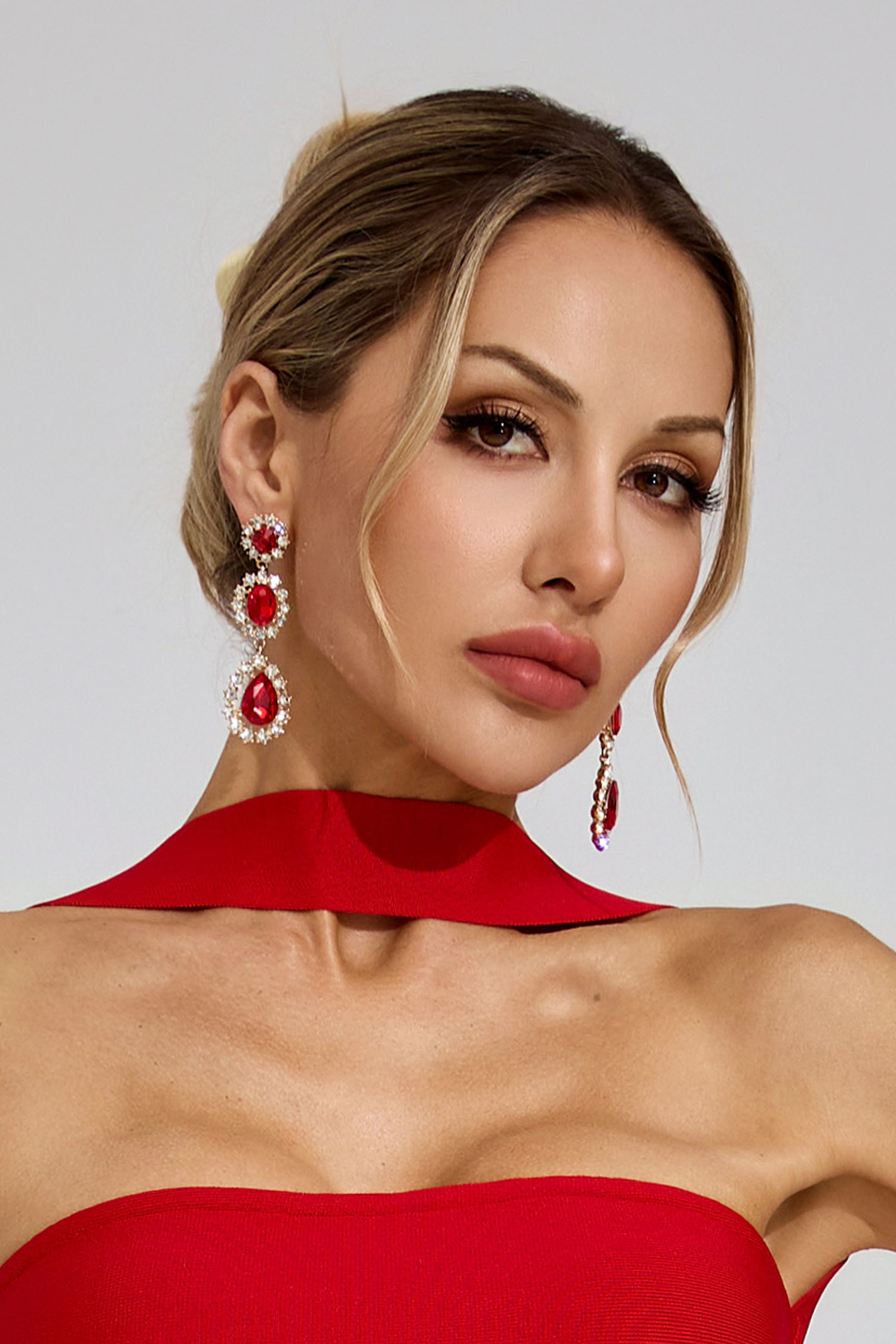 Walter Red Teardrop Diamond Earrings