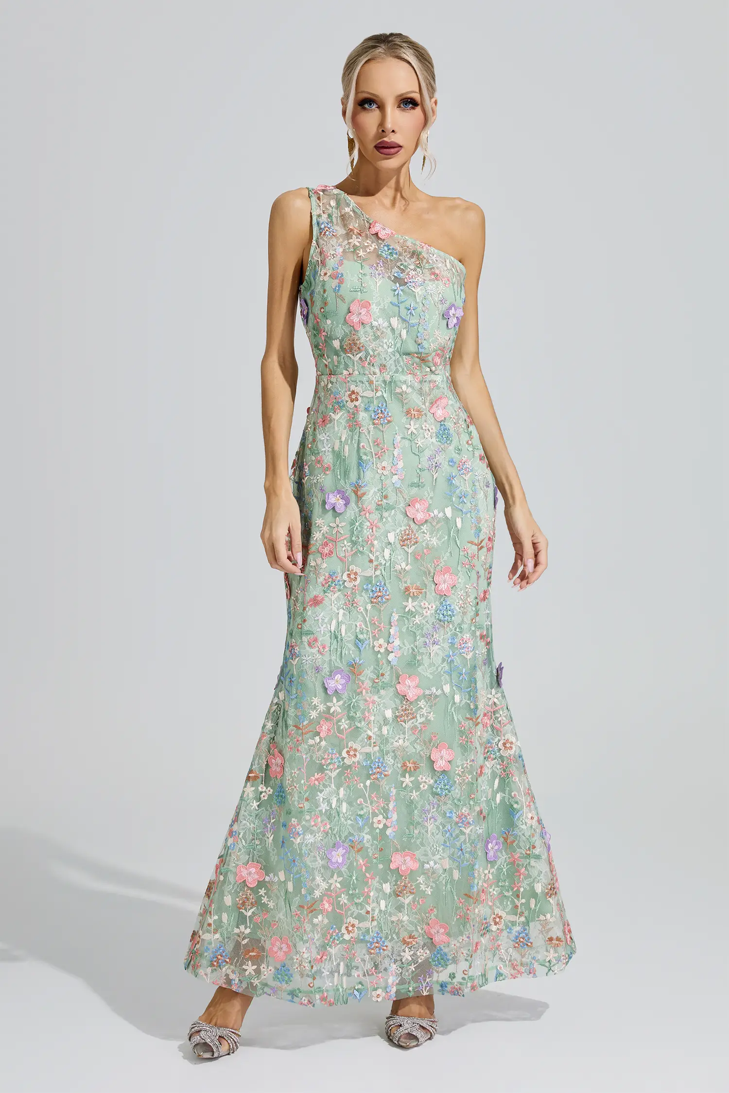 Wenders Green Floral Embroidered Maxi Dress