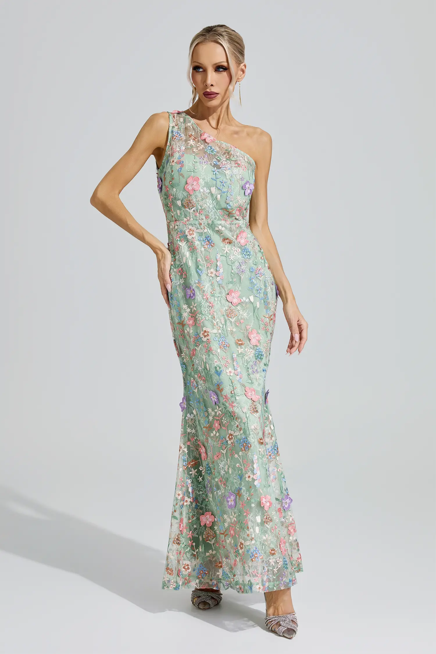 Wenders Green Floral Embroidered Maxi Dress