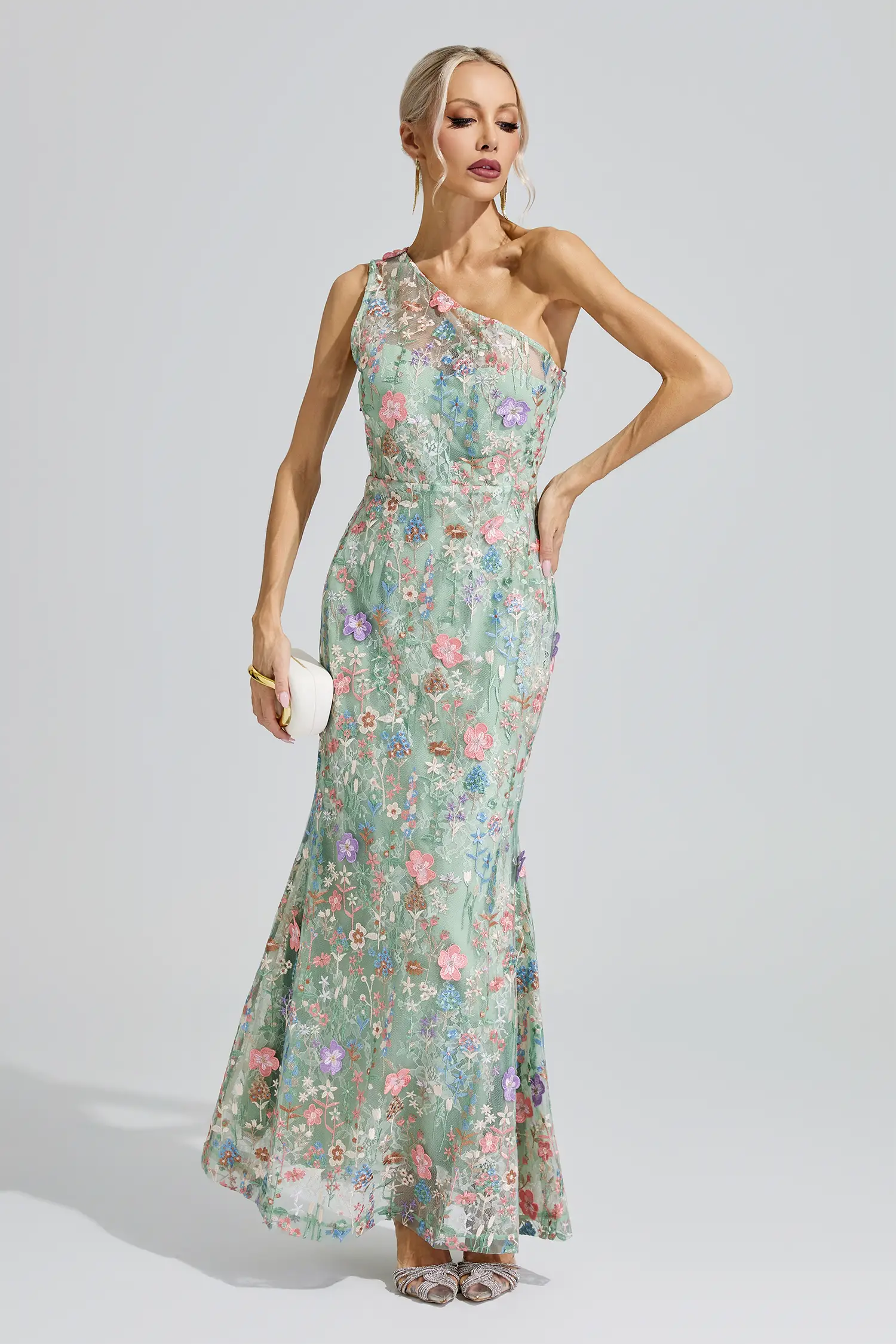 Wenders Green Floral Embroidered Maxi Dress