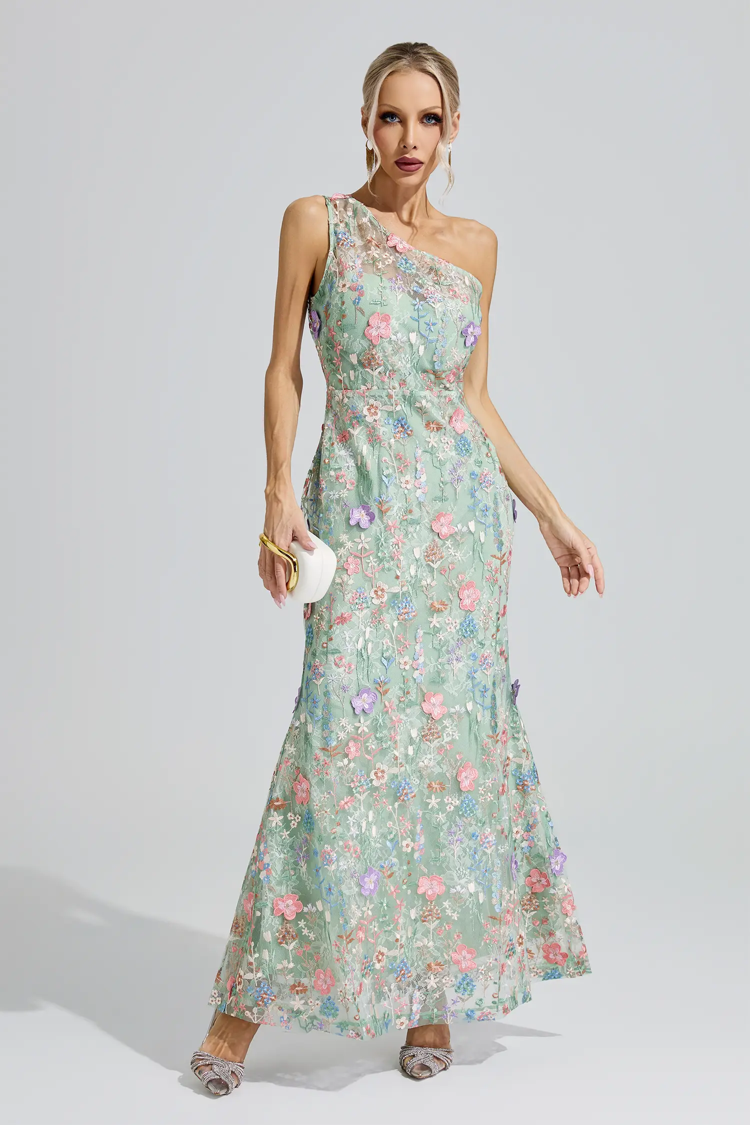 Wenders Green Floral Embroidered Maxi Dress