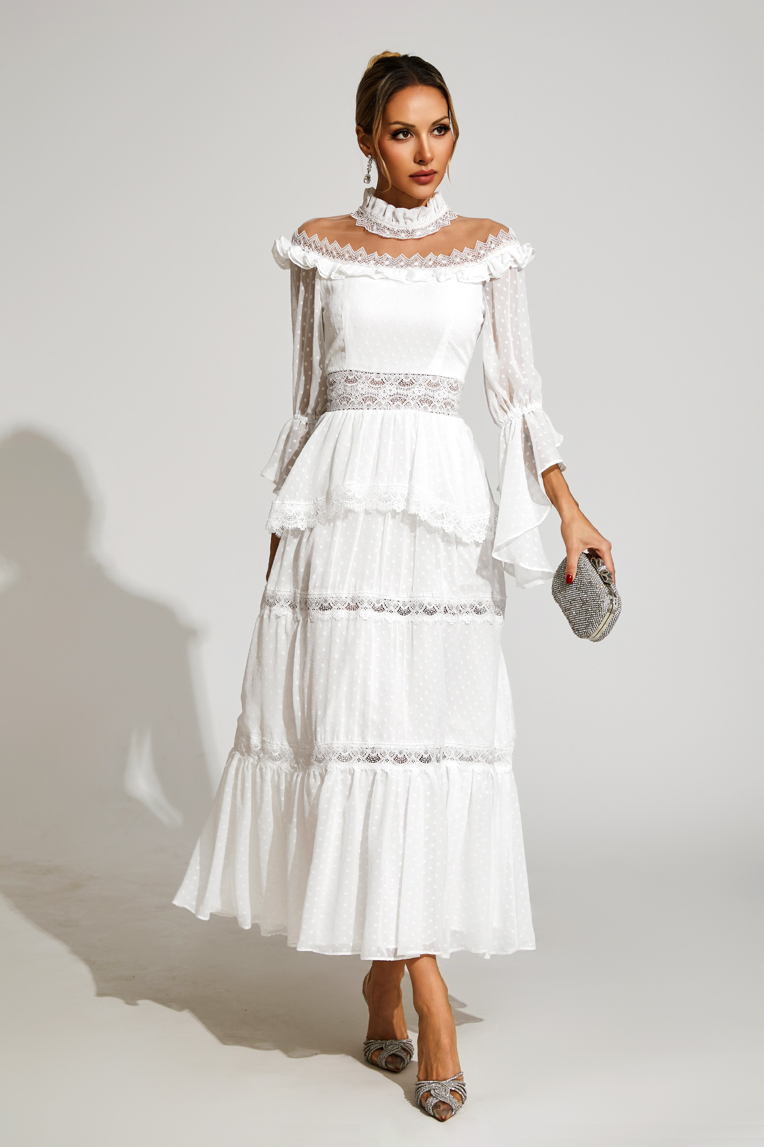 Wendy White Lace Long Sleeve Dress
