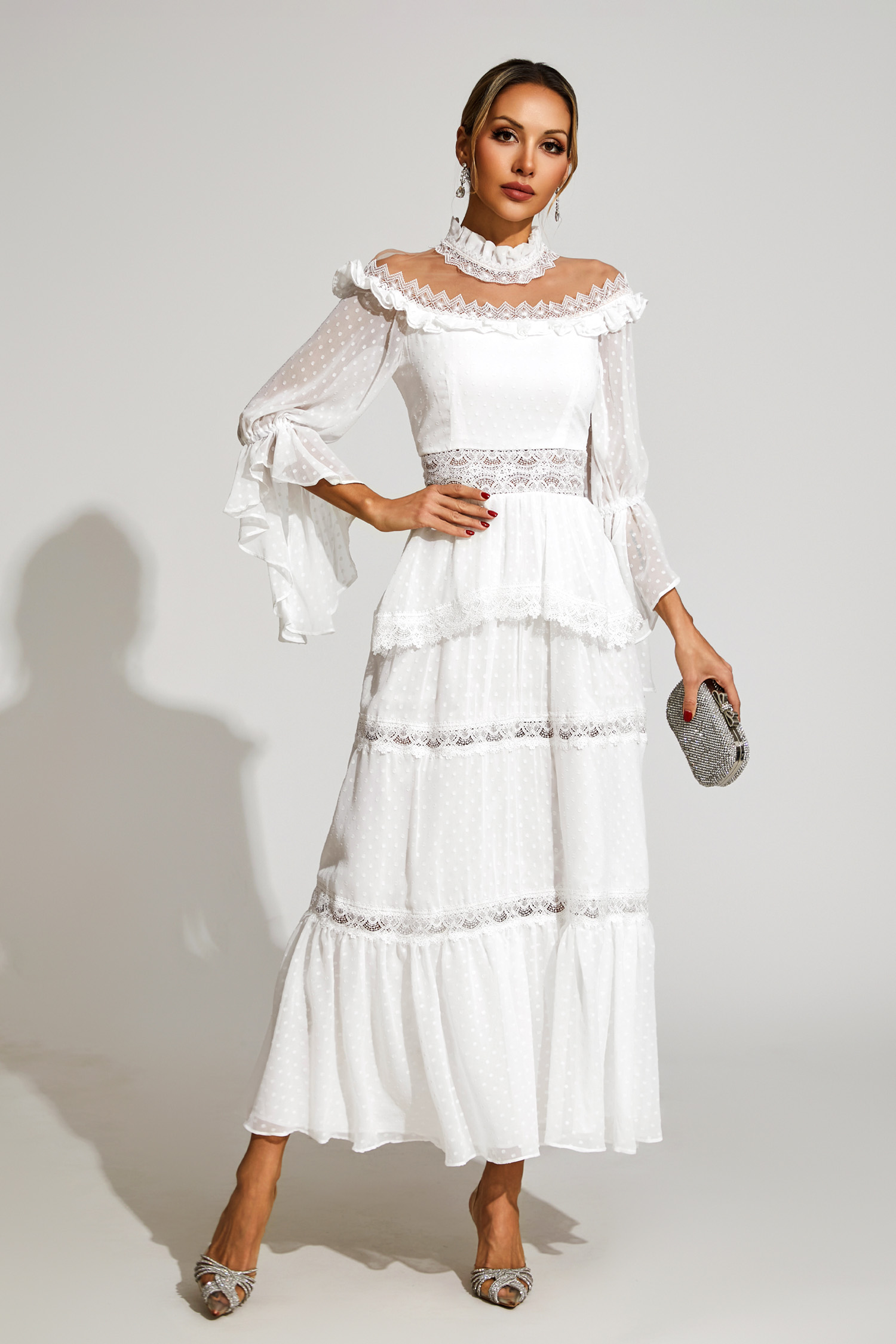 Wendy White Lace Long Sleeve Dress