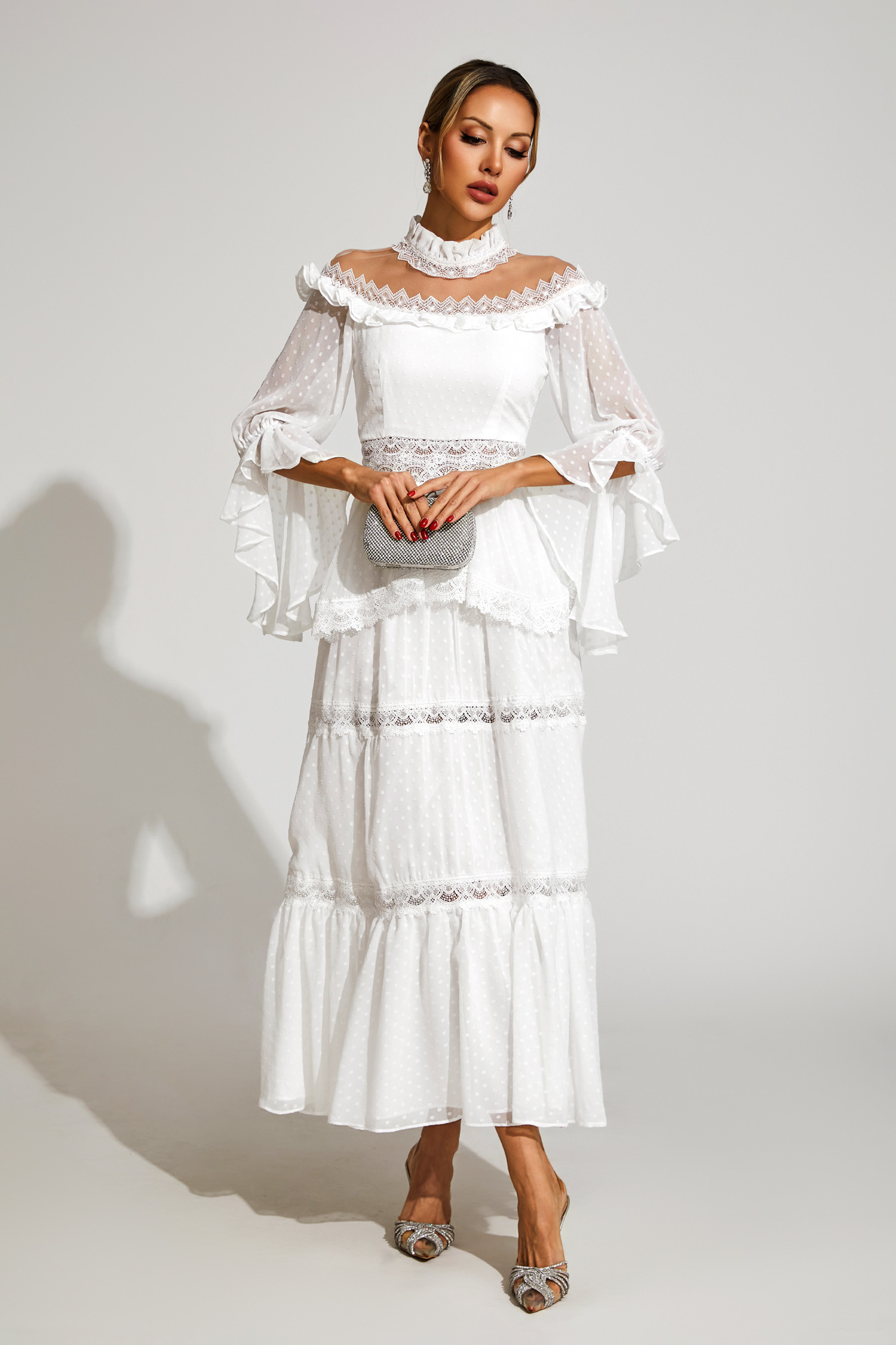 Wendy White Lace Long Sleeve Dress